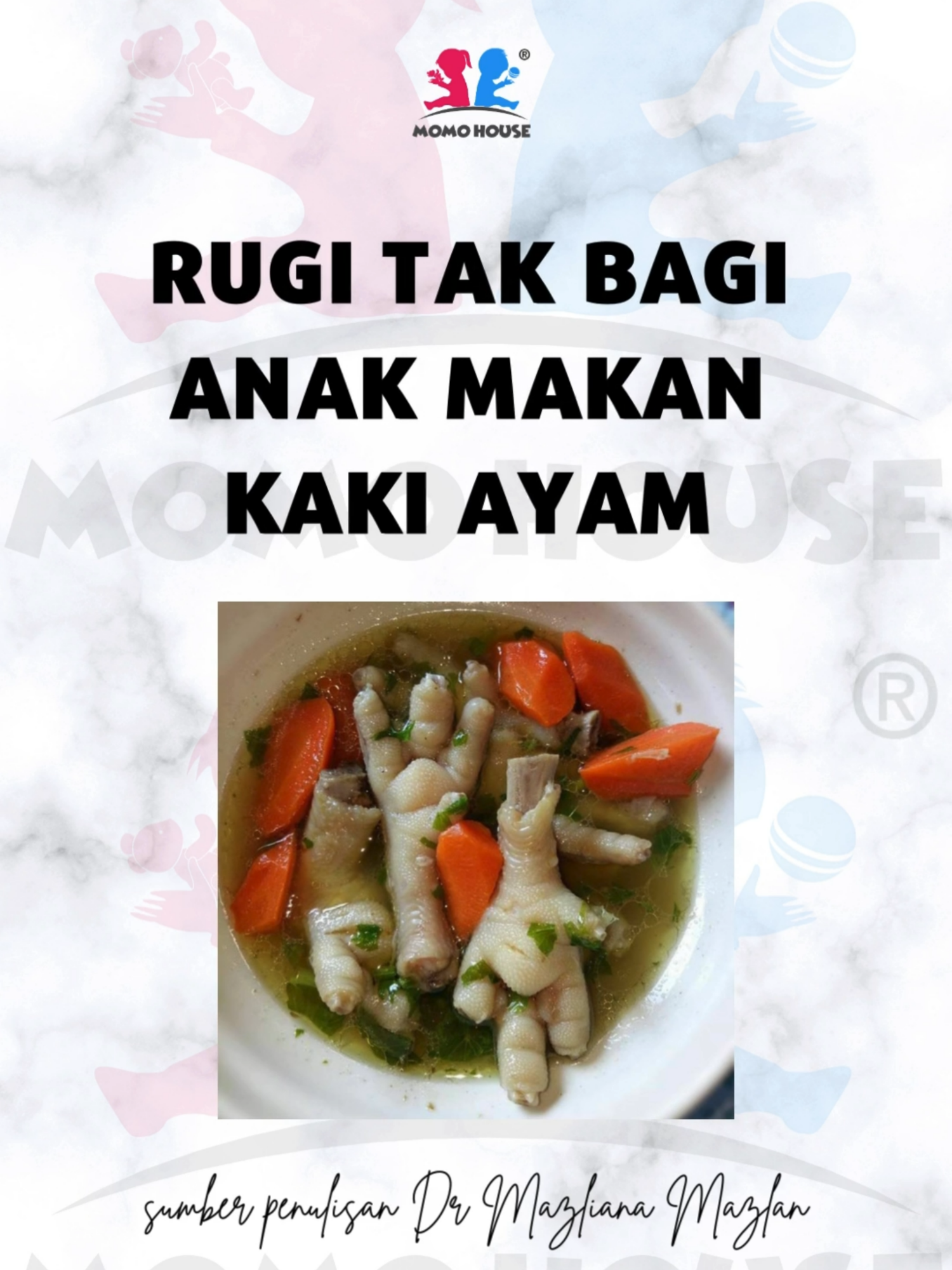 Jom biasakan anak makan kaki ayam sejak kecil. Selain itu, stok kaki ayam pun bagus untuk ditambah ke dalam masakan dan sebagai perasa tambahan semulajadi. #momohouse