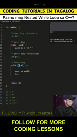 PART 125 | CODING TAGALOG TUTORIALS FULVIDEO YT : https://linktw.in/xENSID Dojicreates is a content creator who makes Tagalog video tutorial contents about coding and programming for beginners Join our growing community and learn programming with easy-to-follow tutorials on various topics, including C++, Web Development, JavaScript, Python, Java, Computer Science, Information Technology, Dojicreates is the perfect place for you! Follow/Subscribe and start your coding journey today! #BSCS#BSIT#BSIS#BSCPE#ICT#InformationSystems#computerscience#informationtechnology#ComputerEngineering#InformationAndCommunicationTechnology#coding#programming#codingtutorials#programmingtutorials#codingforbeginners