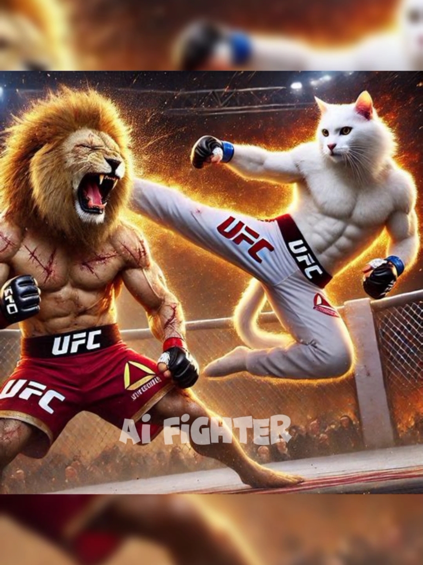 White Cat 🆚 Lion 🥊💥🔥 Revenge Of Buffalo #catlover #kitten #cute #cutecat #shorts #trending #boxingai 