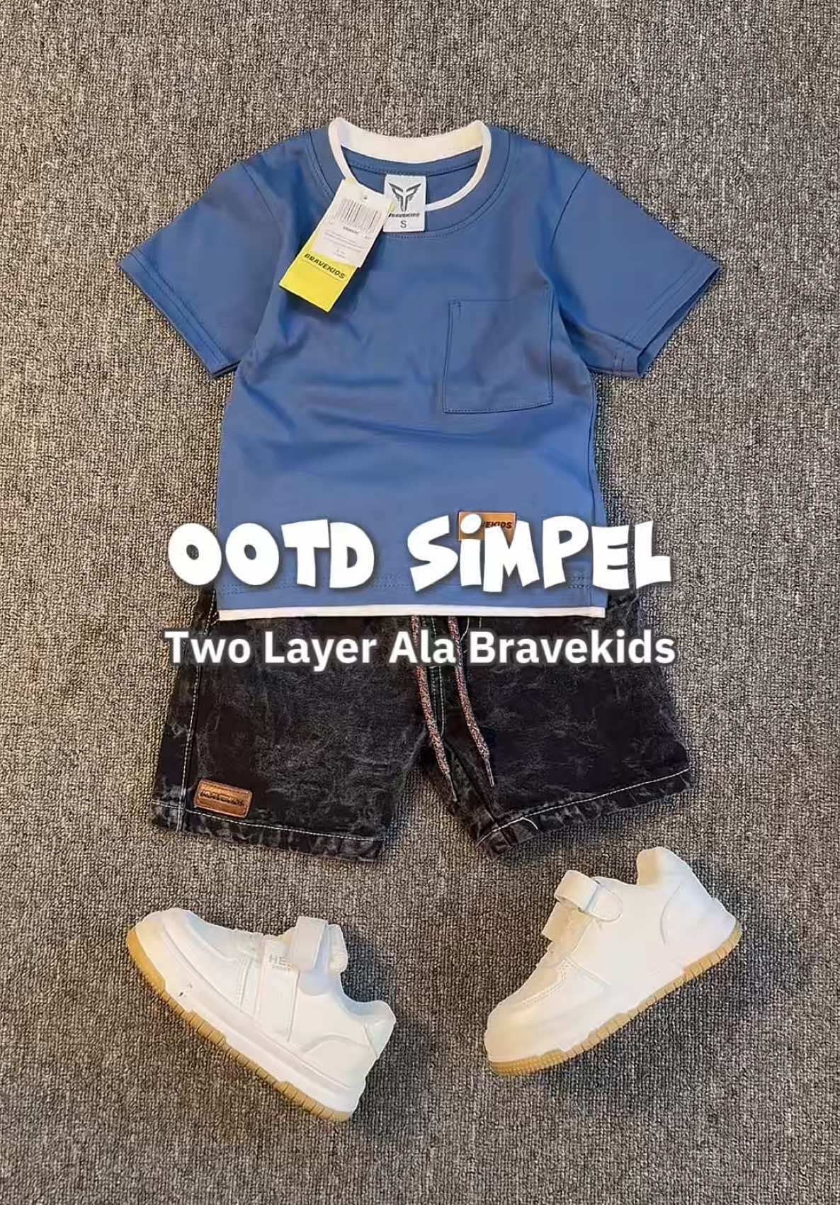 OOTD SIMPEL pake two layer brave 😍 warna denim emang cakep bgt! Co dikeranjang atau join live ya bun🛍️ #bravekids 