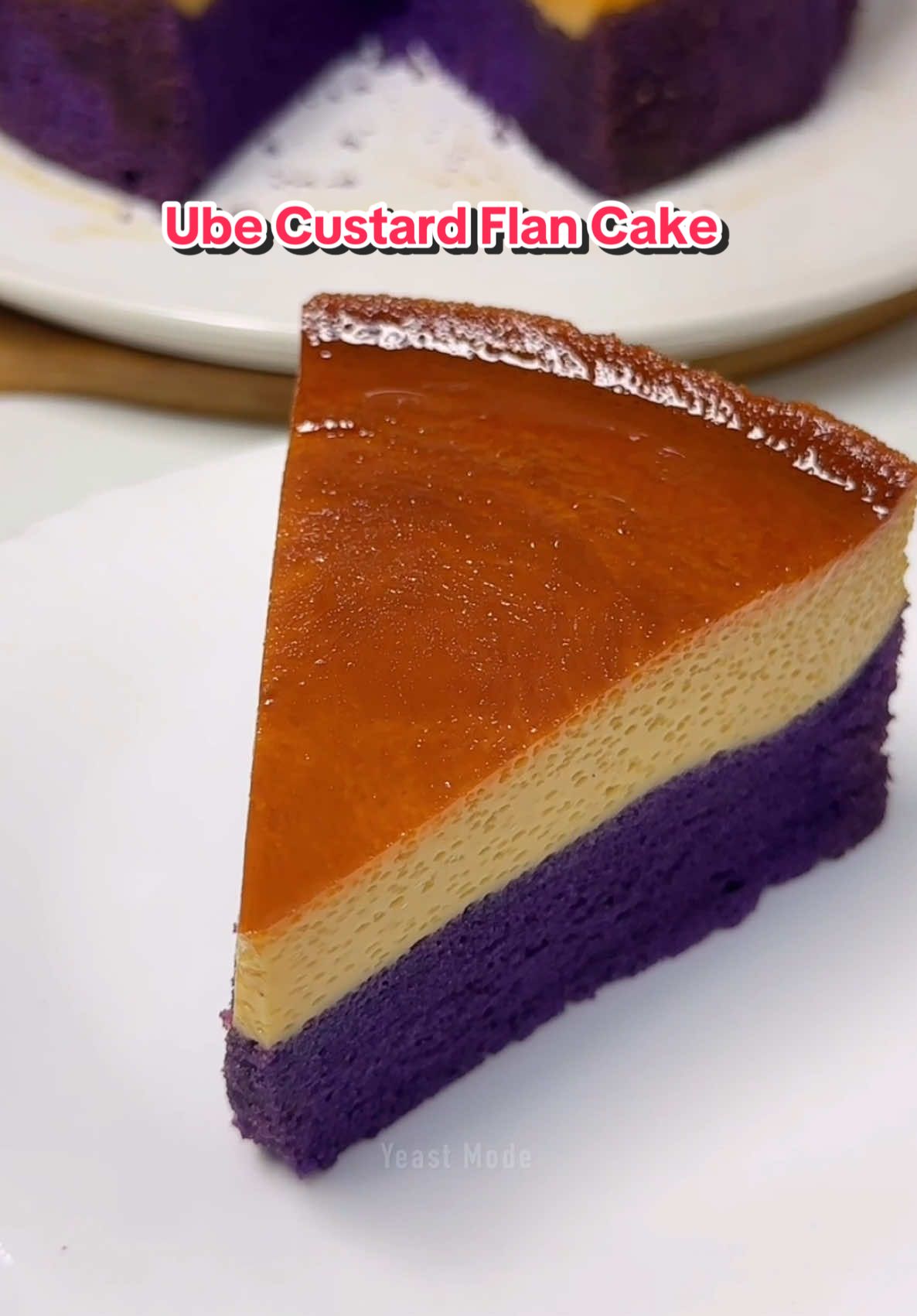 No Bake Ube Custard Flan Cake #Recipe ⤵️ ✔️Caramel 1/3 cup sugar (70g) 3 tbsp water (45ml) ✔️Custard Flan 4 whole eggs (large) 1 tsp vanilla (5ml) 1 can condensed milk (300ml) 1 can evaporated milk (370ml) ✔️Cake Batter 4 egg yolks (large) 1/4 cup sugar (50g) 1/4 cup veg. oil (60ml) 1/4 cup fresh milk (60ml) 1 tbsp ube flavoring (15ml) 1 cup cake flour (120g) 1 tsp baking powder (5g) 1/4 tsp salt (1g) ✔️Meringue 4 egg whites (large) 1/4 tsp cream of tartar (1g) 3 tbsp sugar (38g) * Round Baking Pan size: 8 x 3 inches ✅Cover cake pan with foil. Steam over low heat for about 60 mins. or ✅Or Bake in a preheated oven @ 170C for 100- 120 mins. (No need to cover cake pan with foil). Use hot water bath or bain-marie method. #nobake #cake #ube #purple #yam #custard #flan #chiffon #food #Foodie #steam #christmas #dessert #filipino #favorite #cooking #baking #yeastmodeph 