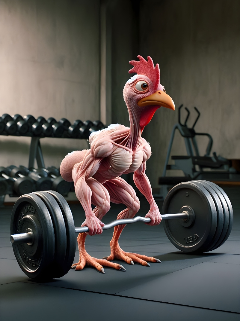 Animal fusion  Rooster and weights  #animalfusion #fusion #hybrid #aiart #animales 