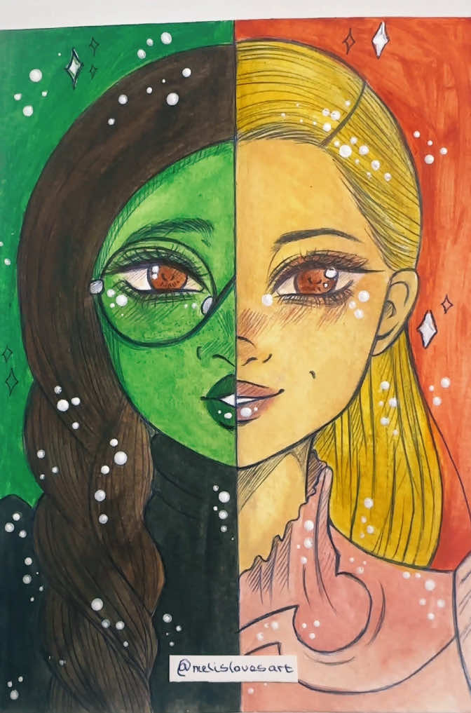 While filming the filter activated itself and I didn’t notice it 🥲 That’s why there are some pictures at the top :( I hope that you still like it ❤️ #wicked #drawings #watercolor #arianagrande #cynthiaerivo #musical #art