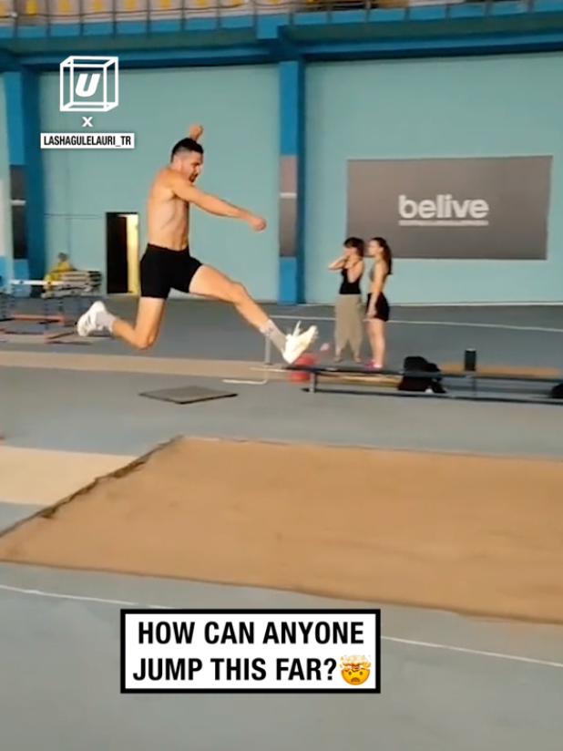 How did he even jump that far?! 😲 🎥: I‌G / lashagulelauri_tr via BViral #UNILAD #satisfying #wow #skills #sports #longjump #olympics