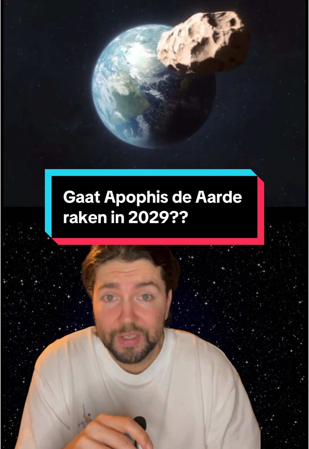 Het einde is: 😰, maar ook: 🙏🏼 . Apophis is een asteroïde van ongeveer 450 meter breed. Toen ie net was ontdekt, dachten ze dat ie best eens op de Aarde zou kunnen botsen! Gelukkig is dat niet zo, maar hij komt wel heeel dichtbij.. ☄️hij zal op vrijdag 13 April (yup, vrijdag de 13e) 2029 langs de aarde zoeven.  . Volg sterrenpraatjes voor meer feitjes over ons universum🌌👨🏻‍🚀 . #factcheck #apophis #asteroide #aarde #educatie #astronomie #universum #heelal #maan #natuurkunde #sterrenkunde #middelbareschool #universiteit #sterrenpraatjes #lerenoptiktok #nederlandsetiktokkers 