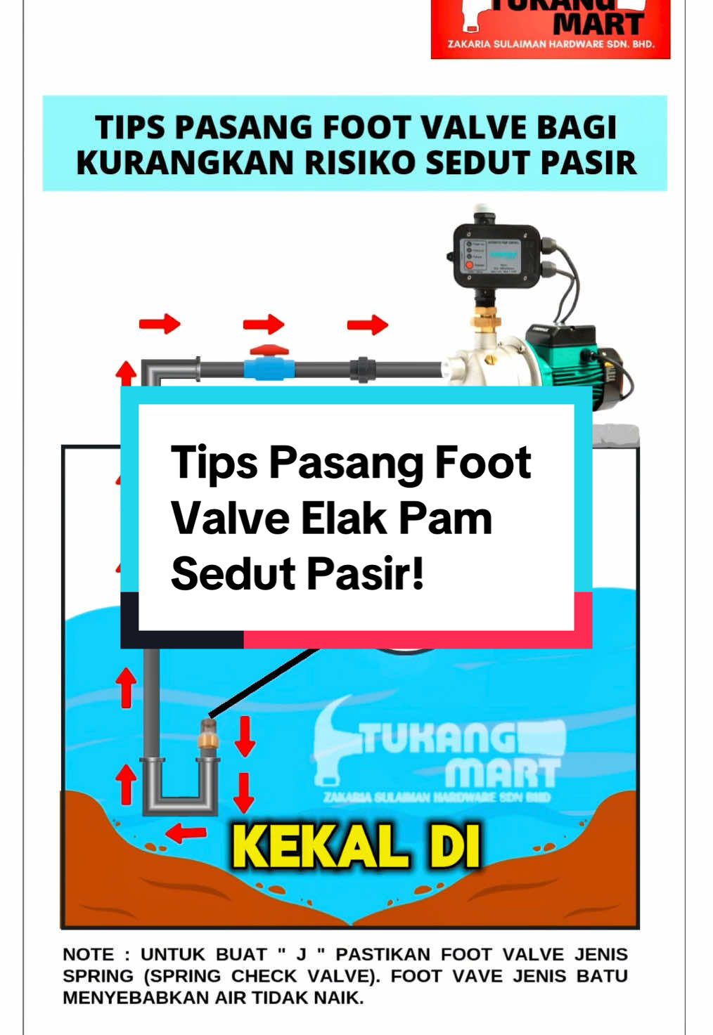 Haa bila dah beli pam air bagi yang first time user tu jangan lupa beli foot valve ni sekali. Benda penting ni. Alang2 tu abang nak share tips pasang foot valve elak pam sedut pasir. Jom kami share 😊 #tukangmart #fyp #share #tipspasangpamair #pasangfootvalve #tukangmartpasirpekan 