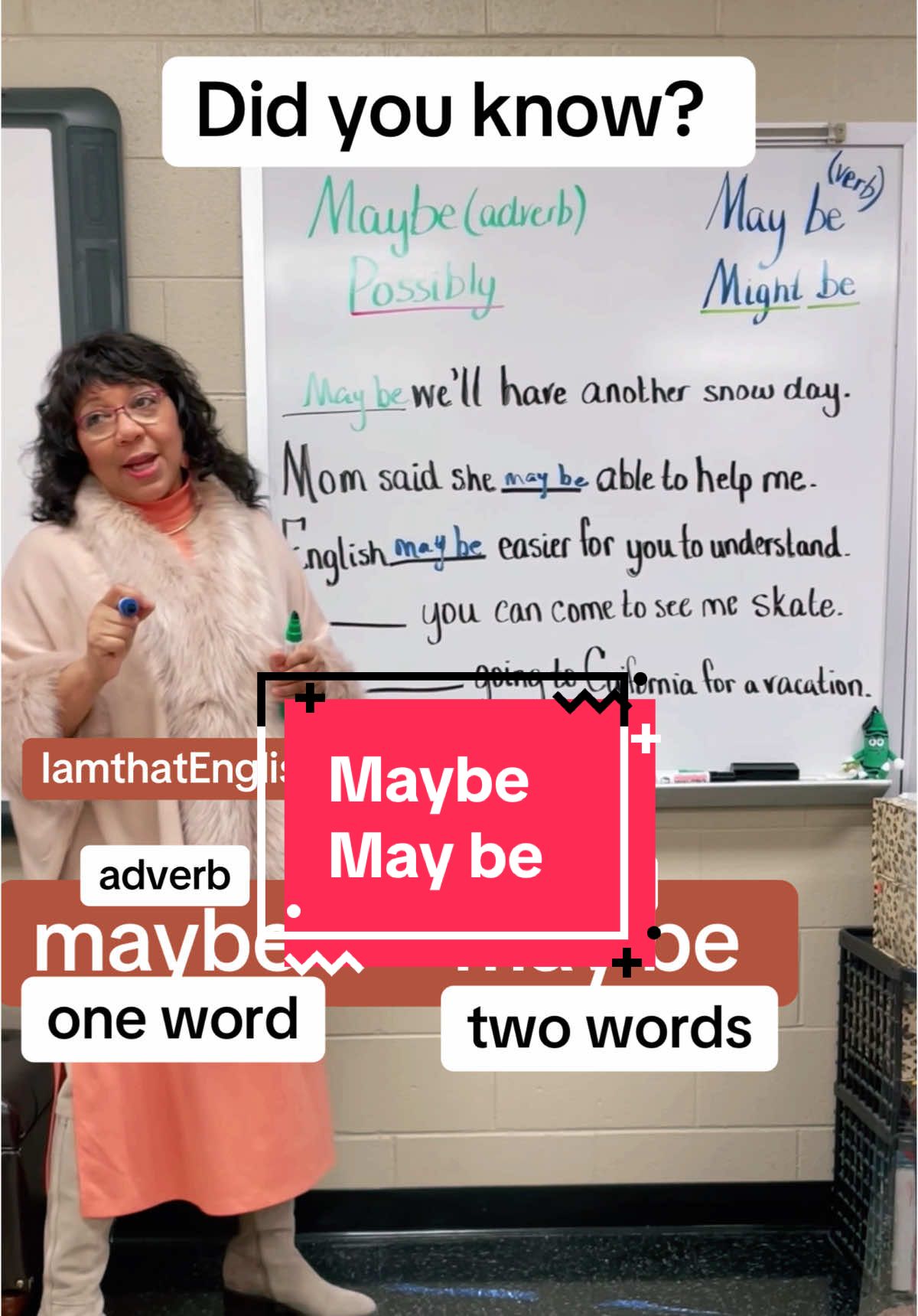 Video Description: Have you been writing it as one word when it should be two? In this quick lesson, I break down the difference between a single word and its two-word counterpart. One’s a verb, the other’s an adverb—simple and straightforward! Watch as I share sentences to help you easily fill in the blanks and master the distinction. Perfect for students, writers, and anyone brushing up on grammar skills!  #GrammarLesson #EnglishTeacher #Adverb #OneWordVsTwoWords #MiddleSchoolEnglish #ESLHelp #WritingTips #LearnGrammar #ImproveYourWriting #GrammarMatters #TeacherTikTok #LanguageLearning #GrammarHelp #AdverbsAndVerbs #HighLevelVocabulary #WritingIdeas #CompositionWriting #EnglishWordsForEssay #IELTS #WritingVocabulary #ESLgrammar #HowToImproveGrammar #SubjectVerb #ESLlesson #englishasasecondlanguage 