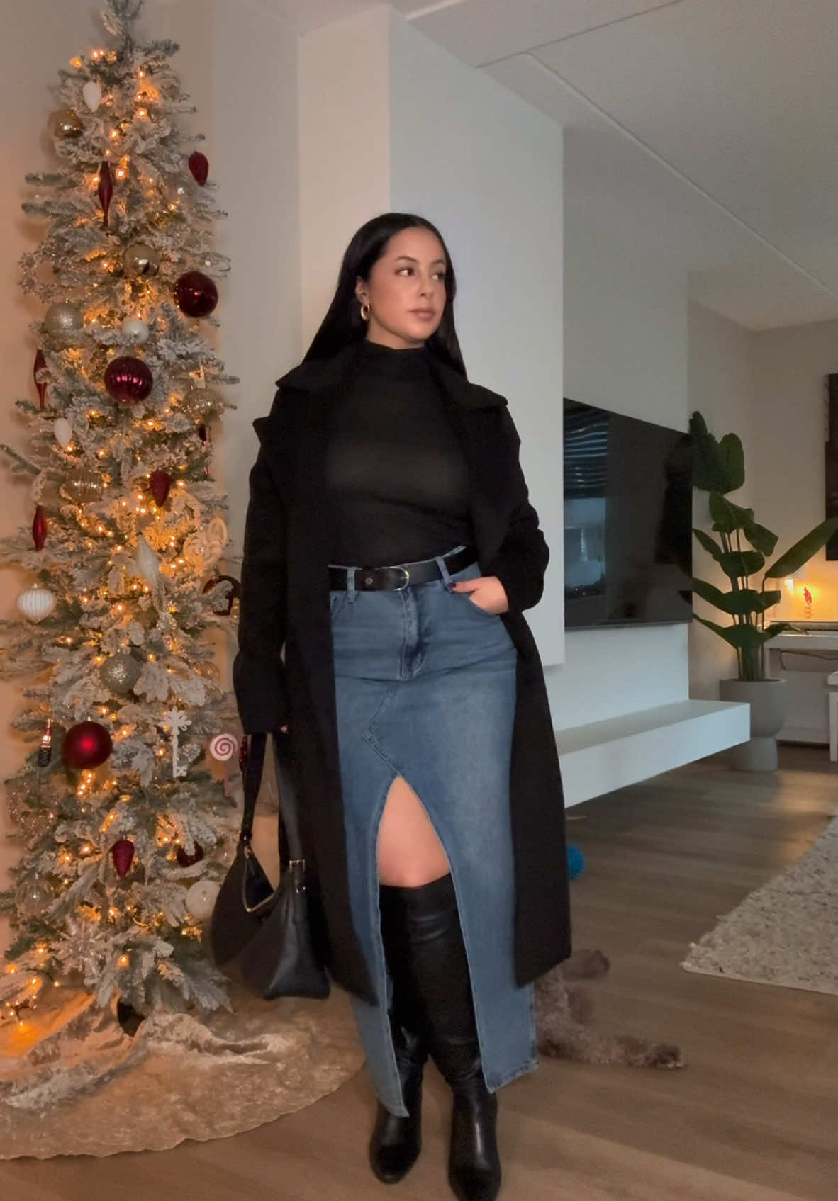 some winter fits inspo 🌨️ which one would your wear? @FashionNovaCURVE  - Be Authentic Slouchy Stretch Straight Leg Jeans  - Pamela Turtle Neck Long Sleeve Bodysuit  - Veneza Knee High Boots - Lone Pine Denim Maxi Skirt  - Camile Trench Coat 