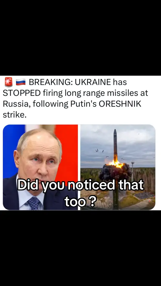 Since Russia tested it new Missiles that drops like a lightening kiev has taken the right decision by not going further with their long range attacks on Russia.Have you notice it too?#forupage #usa🇺🇸 #UK #canada_life🇨🇦 #fyp #foru #ukraine #Russia 