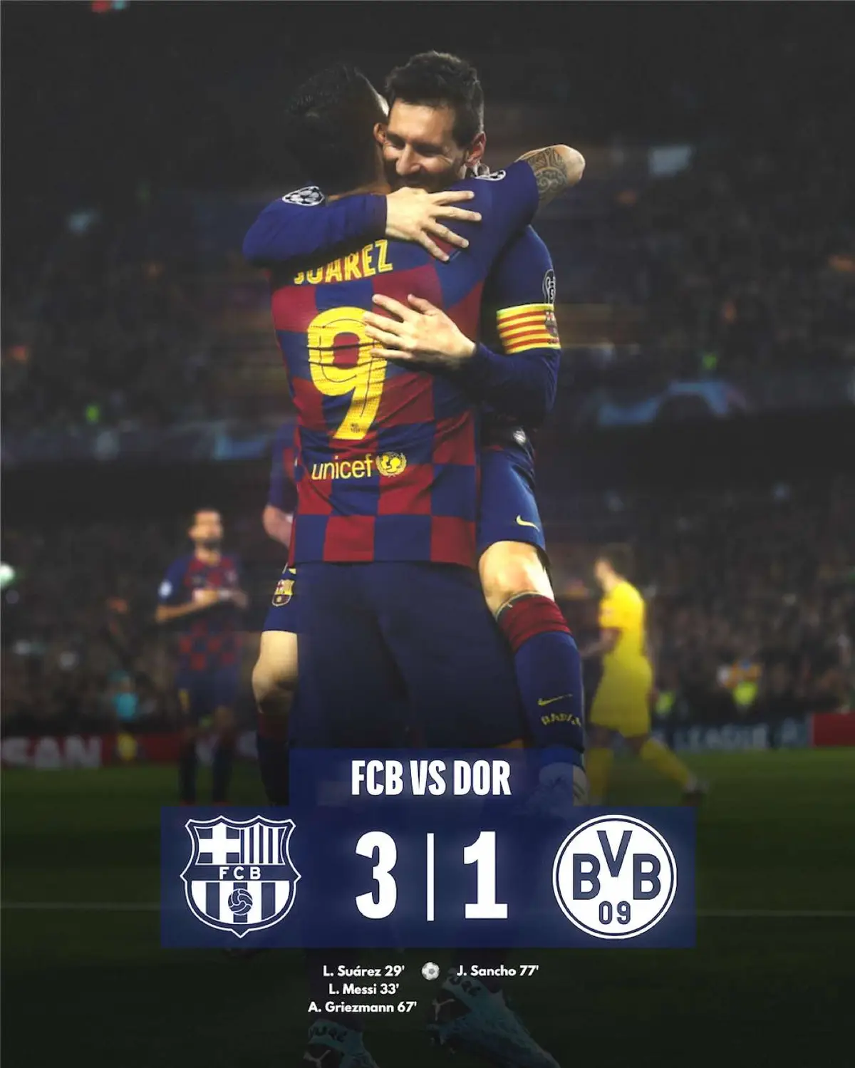 Throwback to the last time Barça faced Dortmund, back in 2019—a 3-1 win, courtesy of Suárez, Messi, and Griezmann🪄 #footballtiktok #fyp #footballedit #Soccer #football #messi #barca #viral 