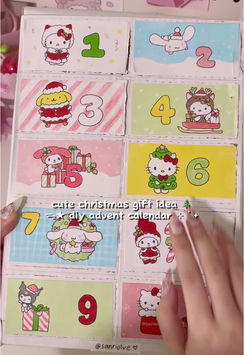 diy sanrio hello kitty advent calendar 🎄🎀 #giftideas #sanrio #hellokitty #kawaii #aesthetic #DIY #asmr #xmas #unboxing #adventcalendar #christmas #fyp #craft 