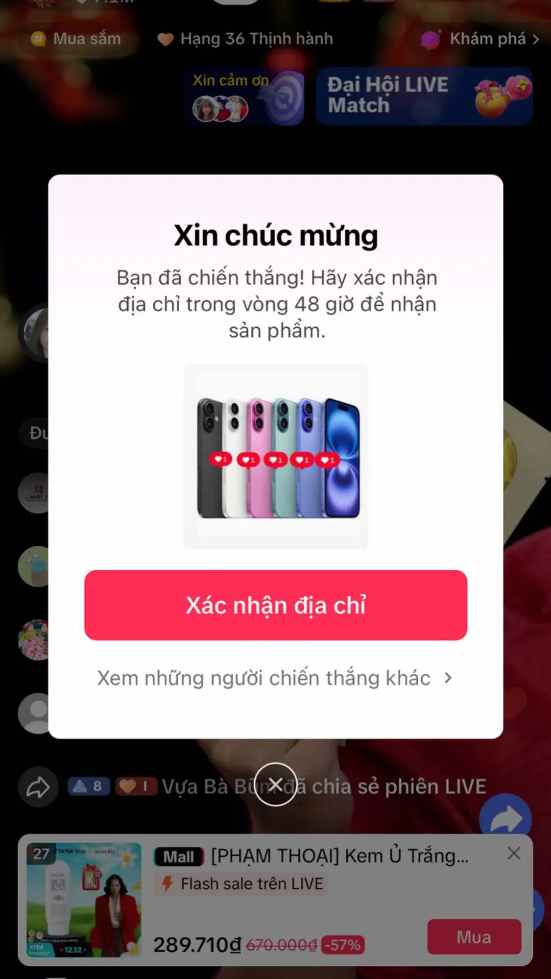 Sự may mắn cuối năm. Cảm ơn a @NorinPham và các nhãn hàng đã có phiên live hời dành cho người tiêu dùng. Anh Thoại chơi thật và trúng thật!!!