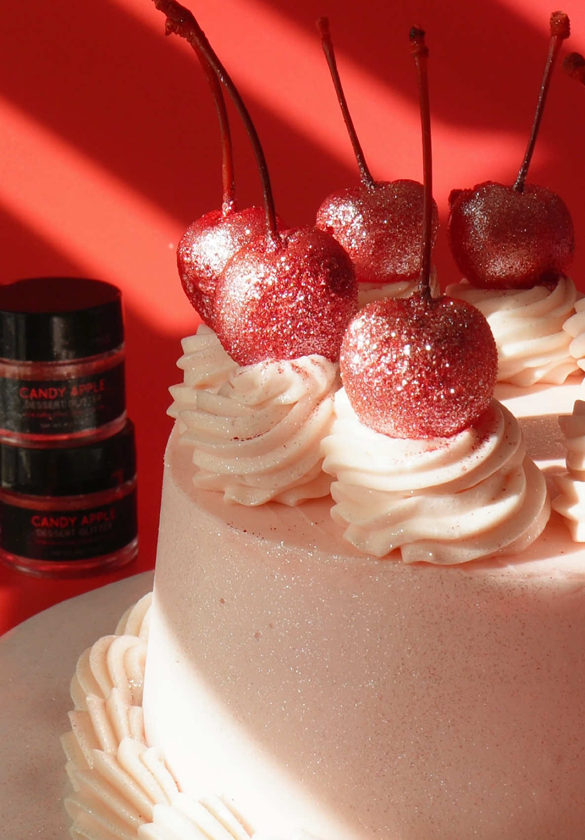 Sparkle up your cakes with Shine Dessert Glitter! Glitter cherries are a must for that extra wow factor!🍒 #christmasbaking #christmascake #holidaybaking #christmasdessert #christmastreats #HolidayTreats #holidaydessert #cake #cakedecorating #bakersoftiktok #fyp #edibleglitter #glitter 