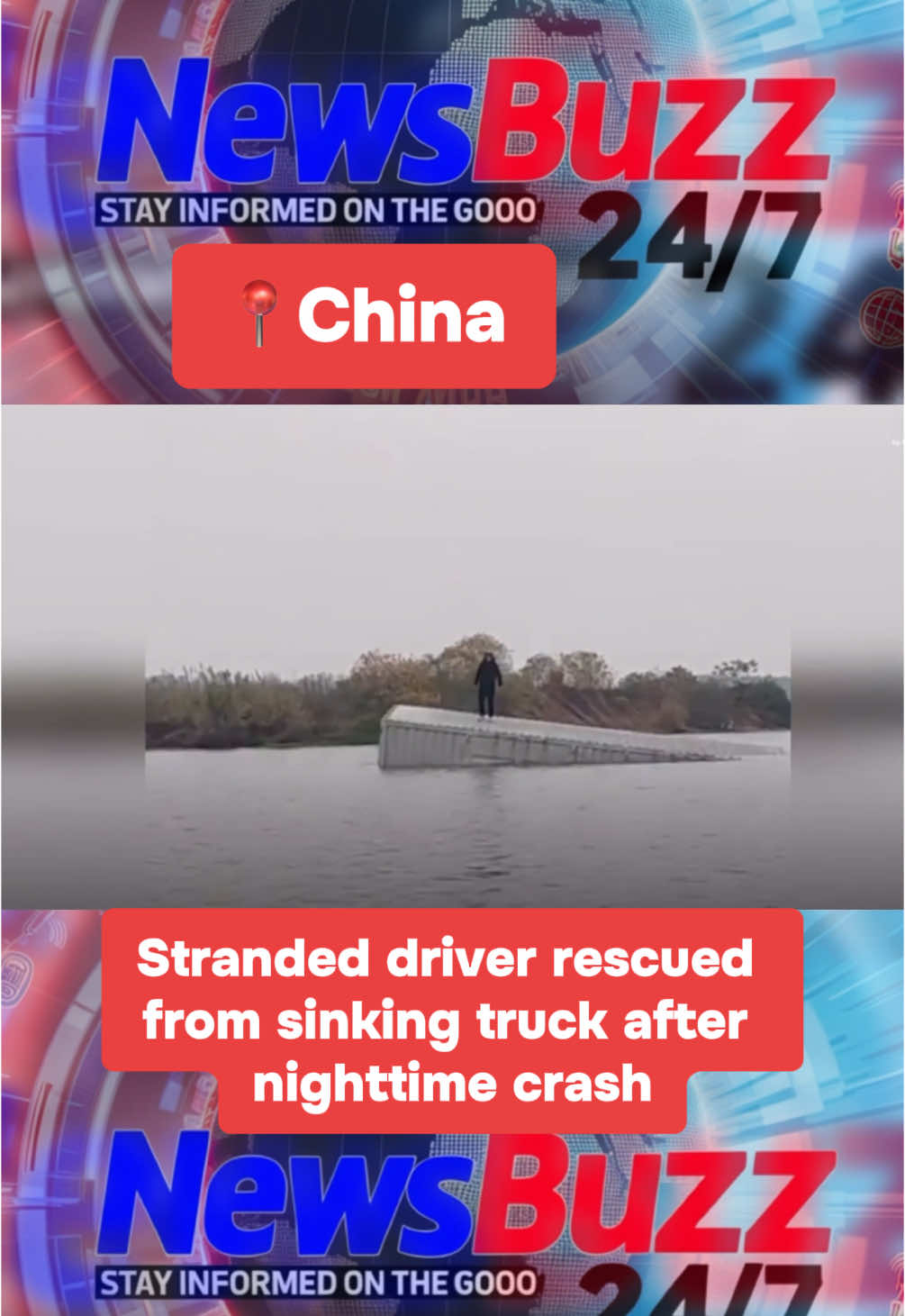 A truck driver narrowly escaped death on December 10 after he lost control of his vehicle on a sharp curve and plunged into the Gan River in China's Jiangxi province. After miraculously escaping the sinking vehicle, he remained trapped on the roof of the truck until passersby spotted him the next day. #driving #truck #ganriver #fy #fyp #foryou #newsfoday 
