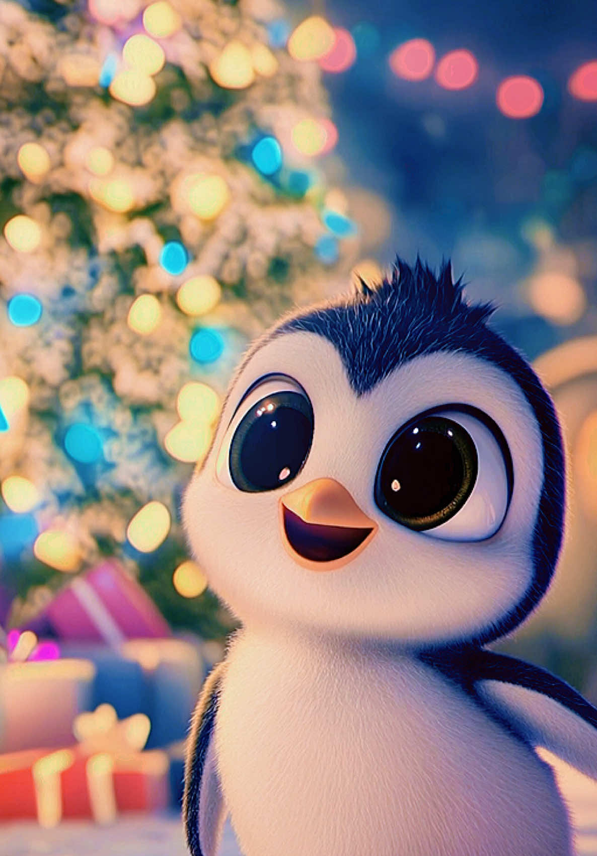 This little penguin is happy around the Christmas tree! Use this as Live Wallpaper for iPhone Live Photo for Christmas . Wallpaper ideas for Christmas. #livewallpaper #livewallpaper4k #christmastiktok #christmas2024 #christmastok #christmas #wallpaper 