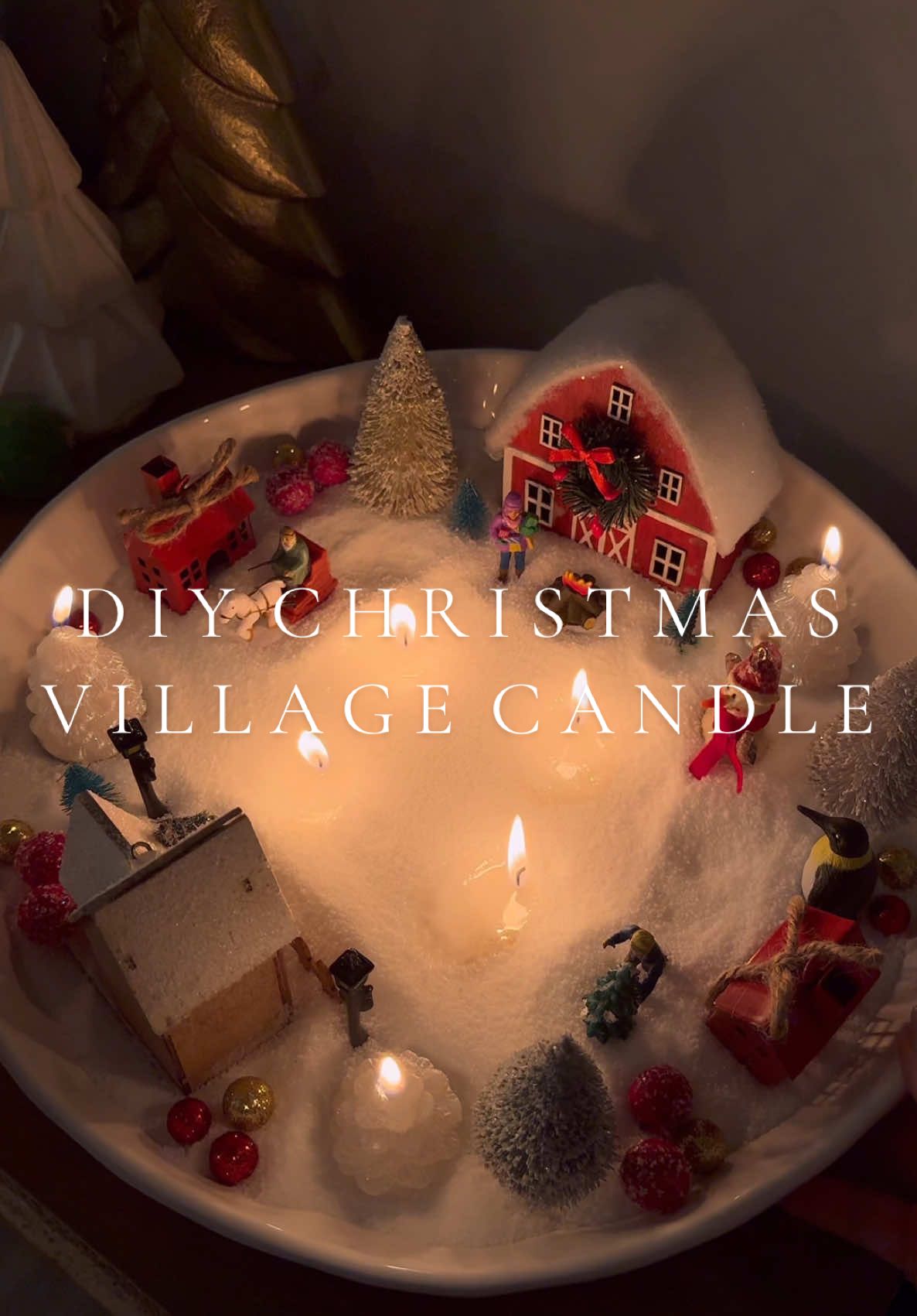 diy christmas snowy village candle ☃️🎄⛷️ #christmascandle #diycandle #candletok #christmas #christmasdiy #DIY #christmasdecor #holidaydecor #snow  #christmasvillage #christmascountdown #cozyseason #candle #asmr #asmrsounds