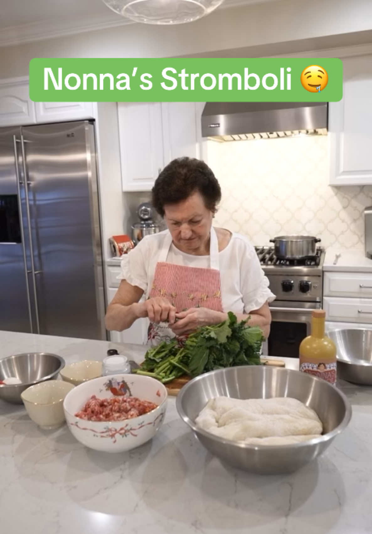 Nonna’s homemade stromboli with sausage and rapini 🥖🇮🇹 #nonna #homemade #stromboli #italian #trending