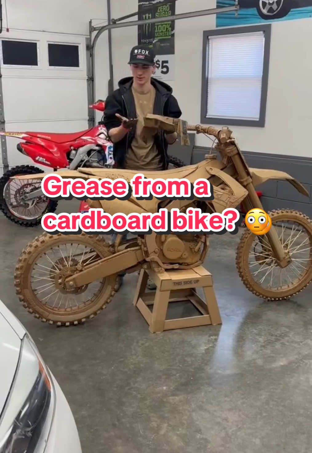 Cardboard bike, real grease. Grip Clean handles both! 😂🫧 #gripclean #cardboardmotorsports #dirtyhands #mechanic #cardboard #motorcycle #cleaninghacks #heavyduty #grease #handsoap #industrial #holiday #shopping 