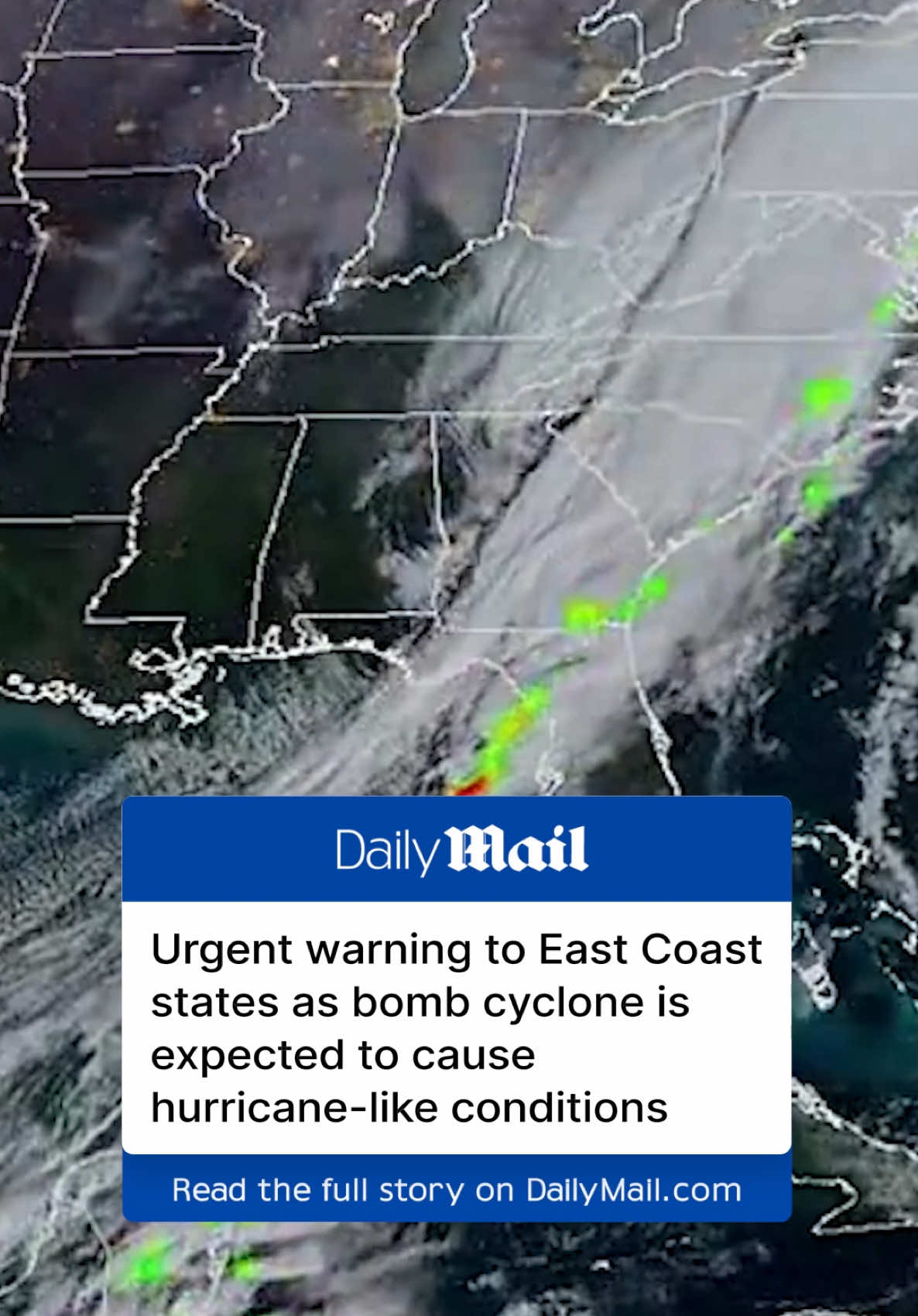 An urgent weather warning has been issued for eight East Coast states with a bomb cyclone expected to unleash hurricane conditions in the region. Meteorologists predict that states from Maine to New York will see the worst impacts, with dangerous flooding and widespread power outages predicted to start on Wednesday evening. This super-charged storm, which is expected to rapidly strengthen over 24 hours, will bring wind gusts of up to 60 miles per hour, as well as torrential rainfall of eight inches in places. #newyork #maine #eastcoast #weather #news #storm #boston #connecticut #philadelphia 