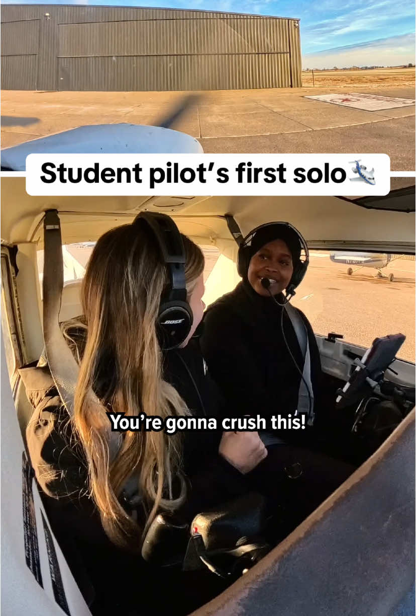 Wait for CFI Jessica’s off-screen reaction at the end😂 Congrats on the solo, Najma!👏 #aviation #pilot #flightschool 