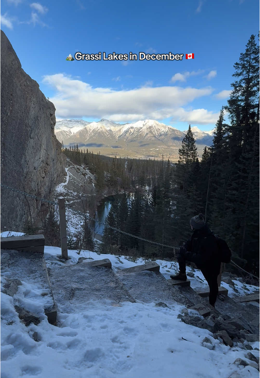 A short hike. Takes about 2.5 hours up hill and down hill. But the end of this trail was breathtaking 😍 Grassi Lakes are clear blue water . Highly recommend. #travel #traveltiktok #travelideas #canada #Hiking #snow #snowhike #wintertravel #winterincanada #alberta #canmore 