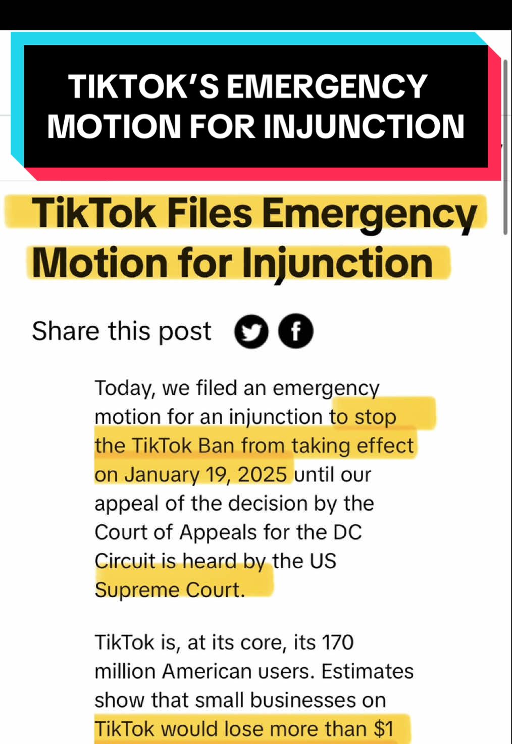 TikTok Files Emergency Motion for Injunction #tiktokban #savetiktok #court #supeemecourt #tech #news #update #greenscreen 