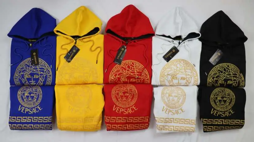 #DoMoreInAYear  *Ladies Printed tracksuit (Hoody+Sweatpants)* *Label: Versace* Fabrication: 100%cotton polar fleece (1 side brush) GSM-360  Colours: 4 (Black, Red, White, Yellow)   Size:   M  L  XL  Ratio: 3   3   1    Intact conditions with tag and poly box. MOQ: 36 Set  Price: $ Set Including shipping for USA 🇺🇸 and Canada 🇨🇦 Price: € Set Inlcuding shipping for France, Italy, Germany, Spain, Netherlands  Price: $ Set including shipping for Australia and United Kingdom  Contact us for pricing. 