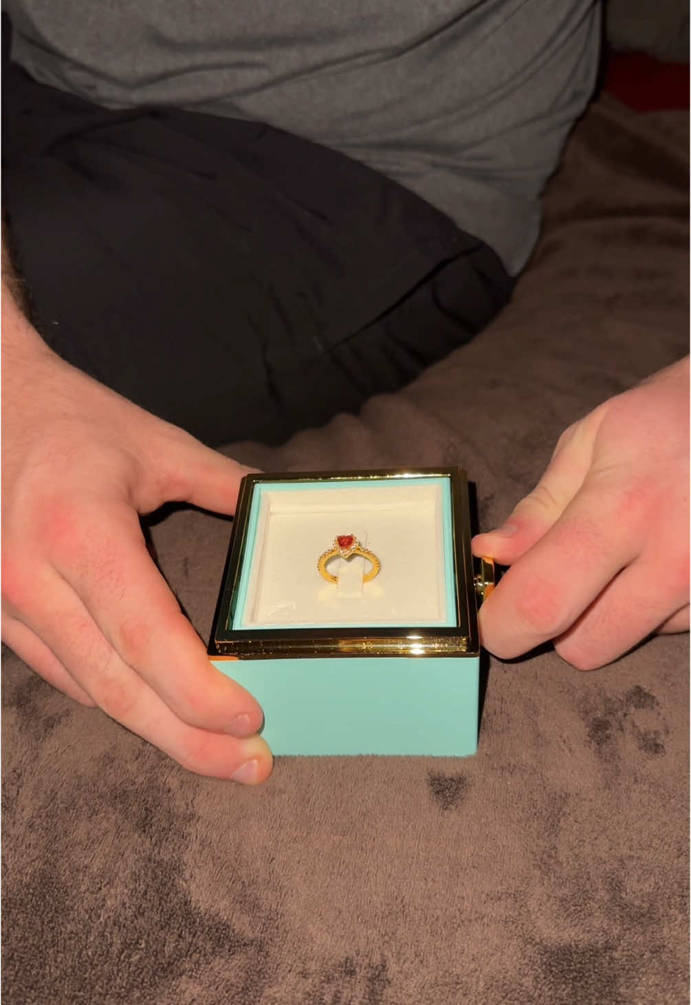 Forever rose box with all new gold promise ring 🤍 #promisering #couples #disney #gold #heartring #myman 