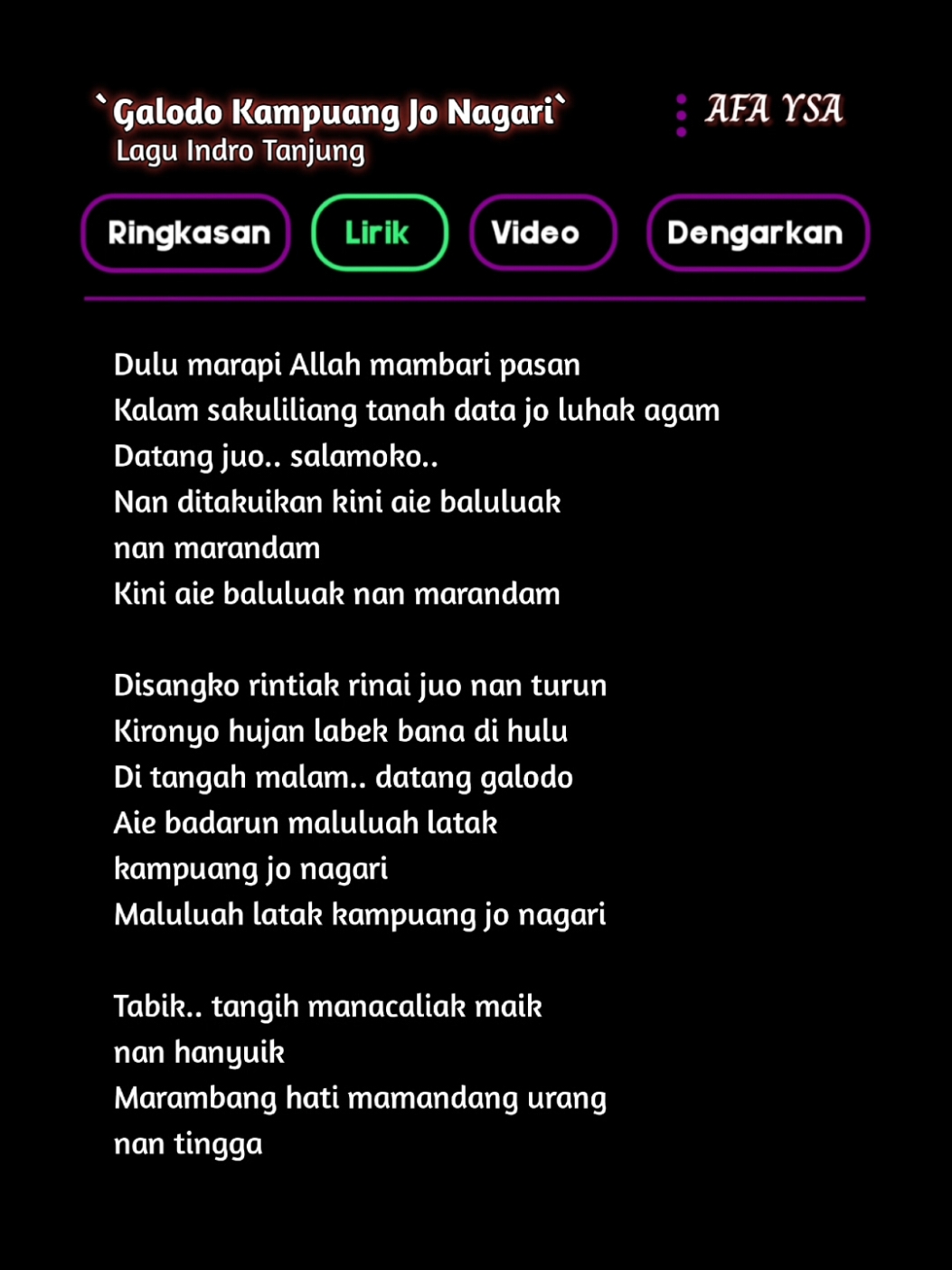 lagu ini menceritakan tentang bencana alam, mohon maaf tulisan kalimat diawal salah 🙏 seharusnya (alah) yang artinya (sudah) bukan (Allah) 🙏#liriklagu #laguminang #galodokampuangjonagari #fyp 