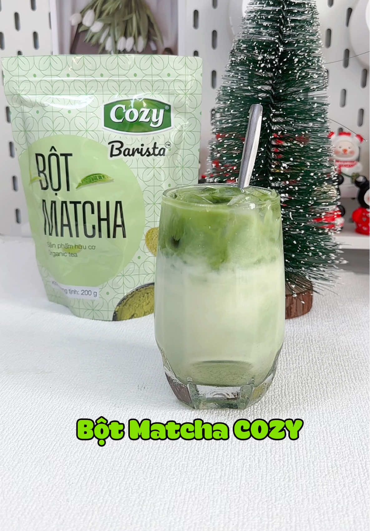 Bột matcha Cozy pha latte matcha hết bài #review #unboxing #botmatcha #matcha #traxanh #cozy 