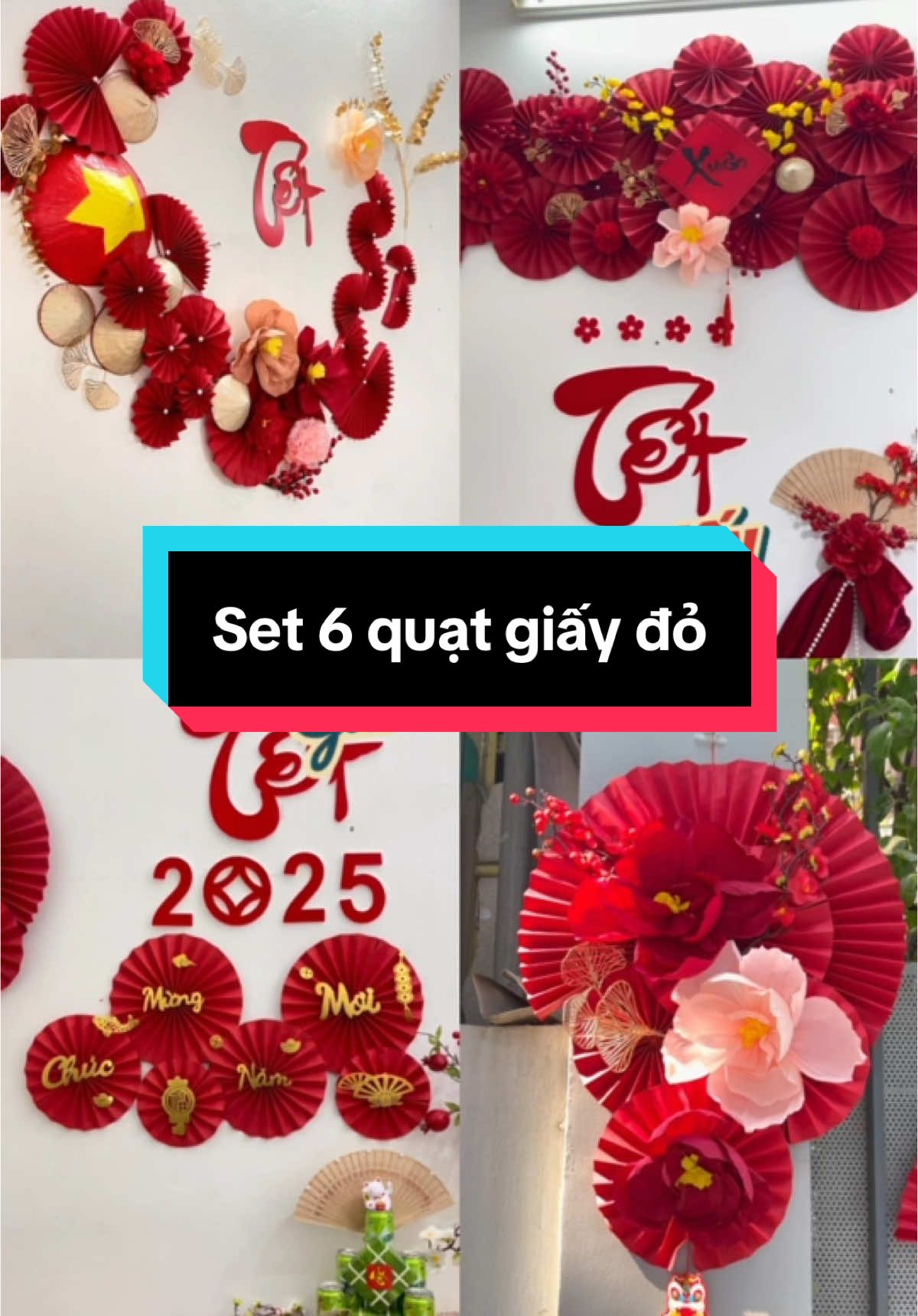 Decor Tết với set 6 quạt giấy #buonre #xuhuong #tet2025 #trend #decortet #setmettet #gift #phattai #phukientet #hoaphattai #fypシ #setquatgiaydo #DIY #trangtritet 