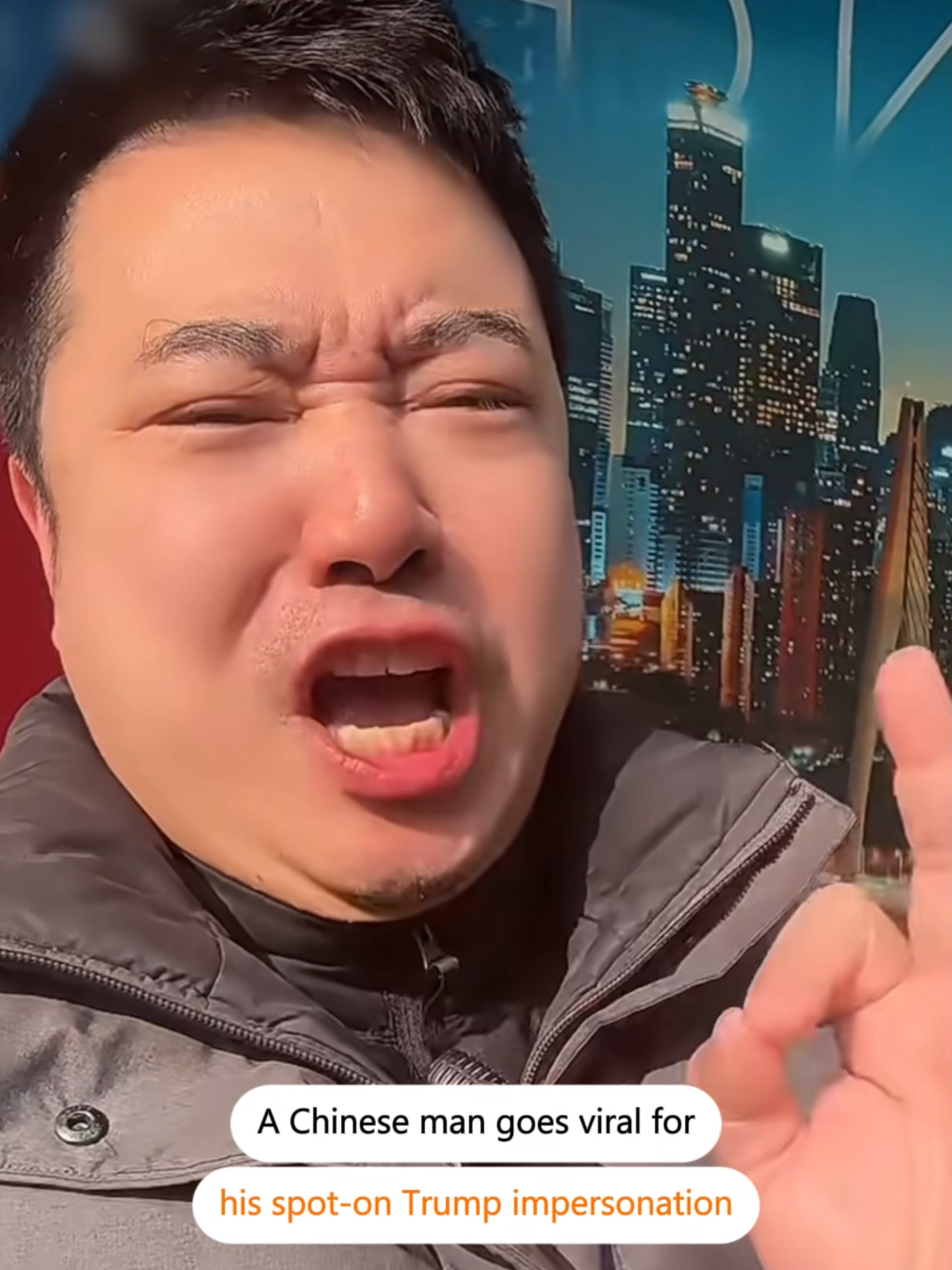 A Chinese man goes viral for his spot-on Trump impersonation. #donaldtrump#newsong#funnyvideo#YMCA#humor#chengdu#fyp#foryoupage#trending#virals#viralvideo