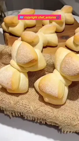 Sweet Bow Ties 🥰 preparation in the mixer bowl  flour 400g  instant yeast 6g sugar 40g eggs 3 milk 170ml knead the dough for 6min add 55g butter + salt 6g knead the dough for 5min rest the dough for 60min separate the dough into 12 pieces make balls rest the dough for 25min flat each ball of dough  with your palm  and form a ribbon as shown in the video  rest the dough for 30min sprinkle with flour  Bake in a preheated oven  180C 12 to 15 min  depends on the oven  serve with jam  decorate powdered sugar #christmas #sweet #fyp #foruyou #Recipe   