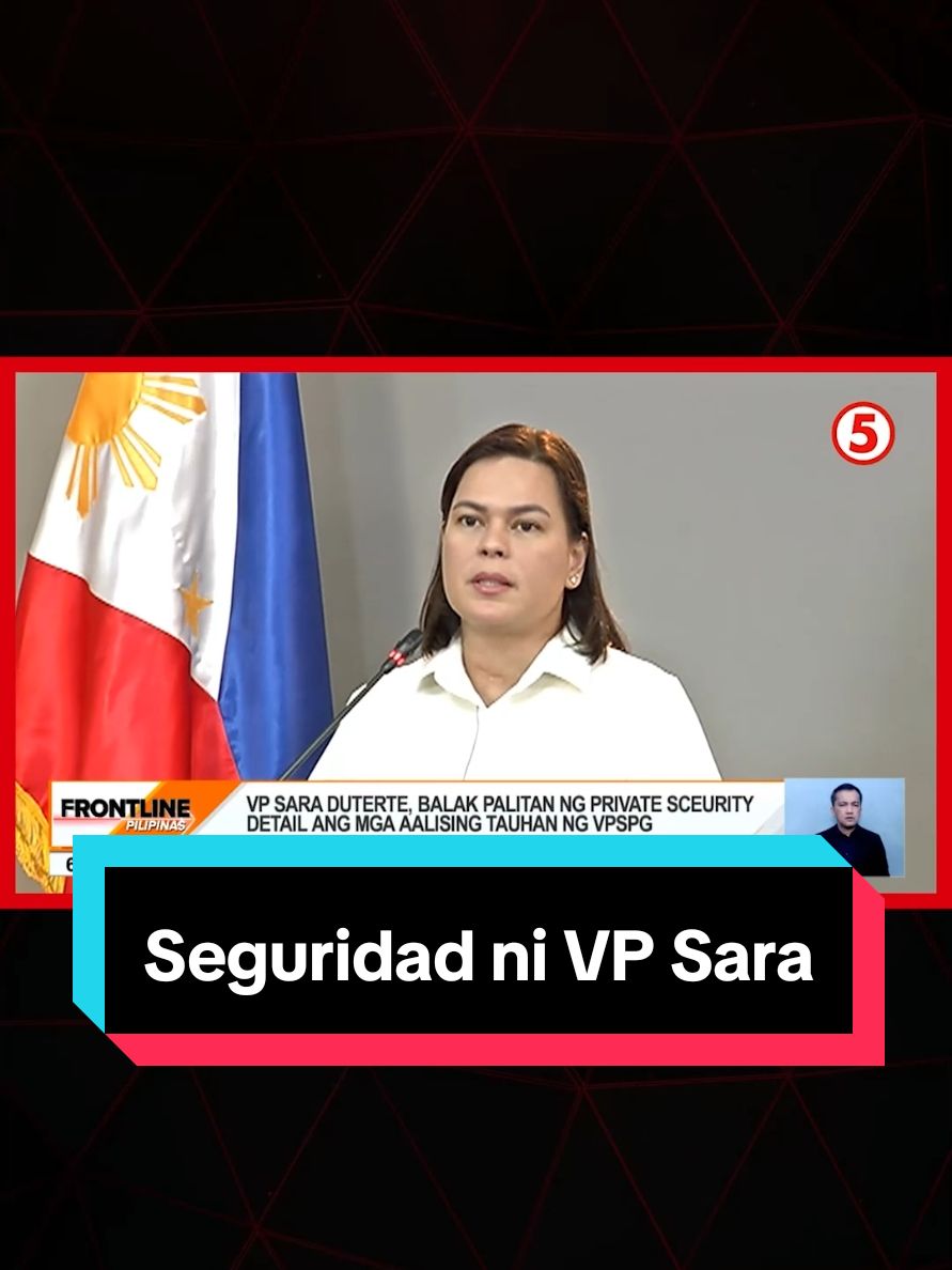 Hindi umano tatanggapin ni Vice Pres. Sara Duterte ang mga ipapalit na sundalo’t pulis sa kanyang security detail. Plano ng bise, kumuha ng private security para palitan ang mga tauhang nagbabantay sa kanya. #FrontlinePilipinas #News5 #BreakingNewsPH