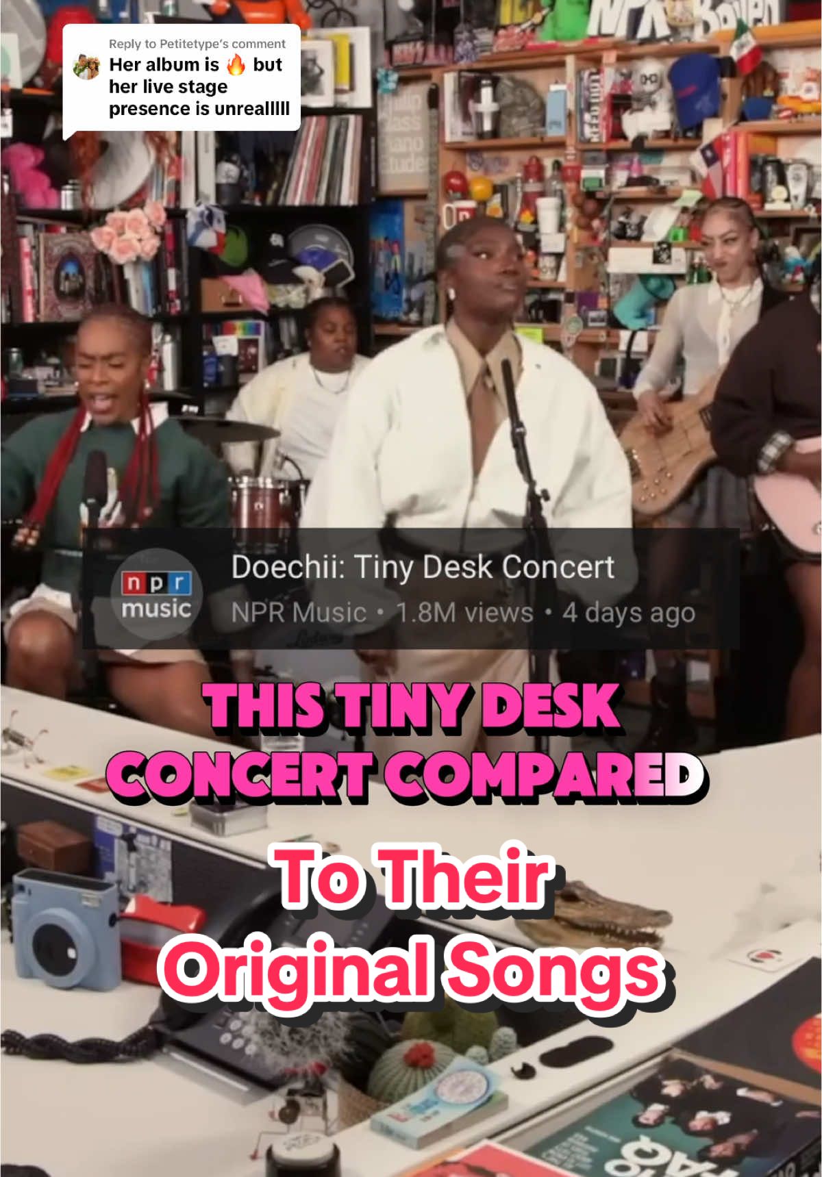 Replying to @Petitetype Doechii (part 2) hands down one of best Tiny Desks in a long time. instant classic. top 10 easy #tinydesk #Doechii #npr #topdawg #fyp #llusionmusic #tinydeskconcerts @NPR_Music 