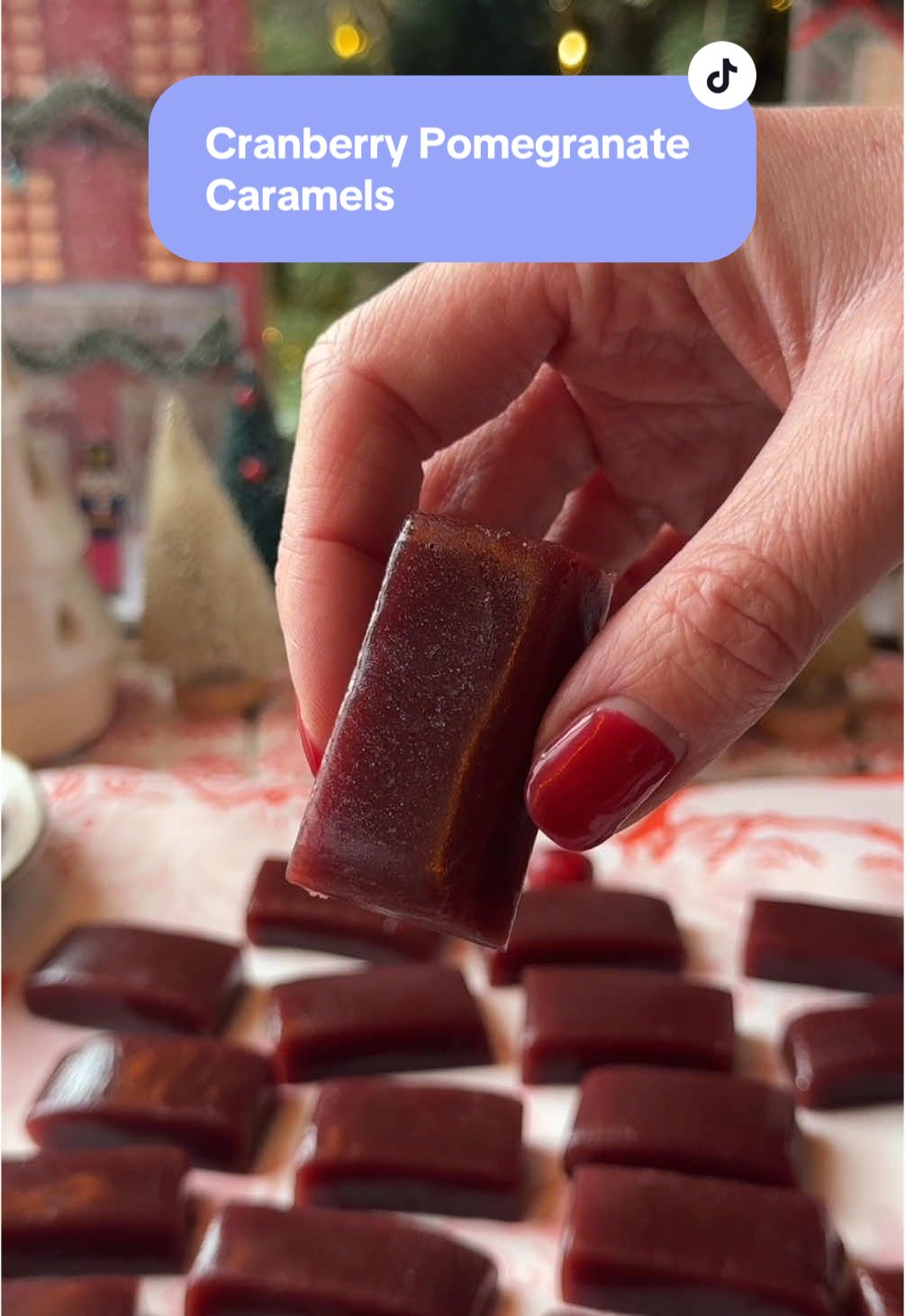 Cranberry Pomegranate Caramels for Day 12 of our Recipe Advent Calendar! 🎄 Recipe linked in our profile (or head straight to crowdedkitchen.com)! Our whole team agrees that this is our favorite recipe so far of our advent series! They’re tart, fruity, sweet, buttery, and totally unlike anything we’ve ever had before. These are a must-make for the holidays and they’re an excellent DIY gift!  One of my favorite Christmas traditions growing up was making homemade caramels with my grandpa. It’s been quite a few years since we’ve made them, so we wanted to create this recipe in his memory, with a little twist of our own ❤️ For a super vibrant, all-natural red color, we make freshly squeezed pomegranate juice. Store-bought will taste just as good, but the color may be more brown than red.  Wrap your caramels in wax paper, then keep them stored at room temperature for a week, or the fridge for a month.  I typically include the recipe in the caption as well as on our website, but this one is a bit too long, so head to the link in our profile.  #christmas #christmasrecipes #diygift 