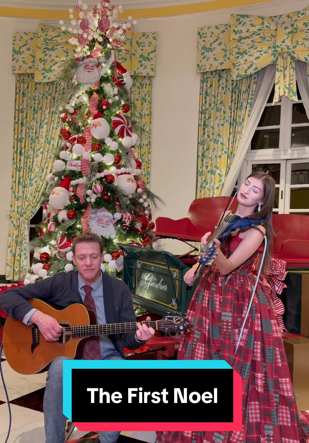 The First Noel - electric violin and fingerstyle guitar  Handmade dress by Kiara from Key to Adam Colonial Lounge at The Greenbrier #thefirstnoel  #music #violin #violinist #guitar #electricviolinist #musician #rock #country #countrymusic #hiphop #americanamusic   #westvirginia #fiddle #viralvideo #fyp #pop #popmusic #poprock #rockmusic #classicrock  #instrumental #bridgerton #indiemusic #folkmusic #metal #christmas #holiday #santa #thegreenbrier