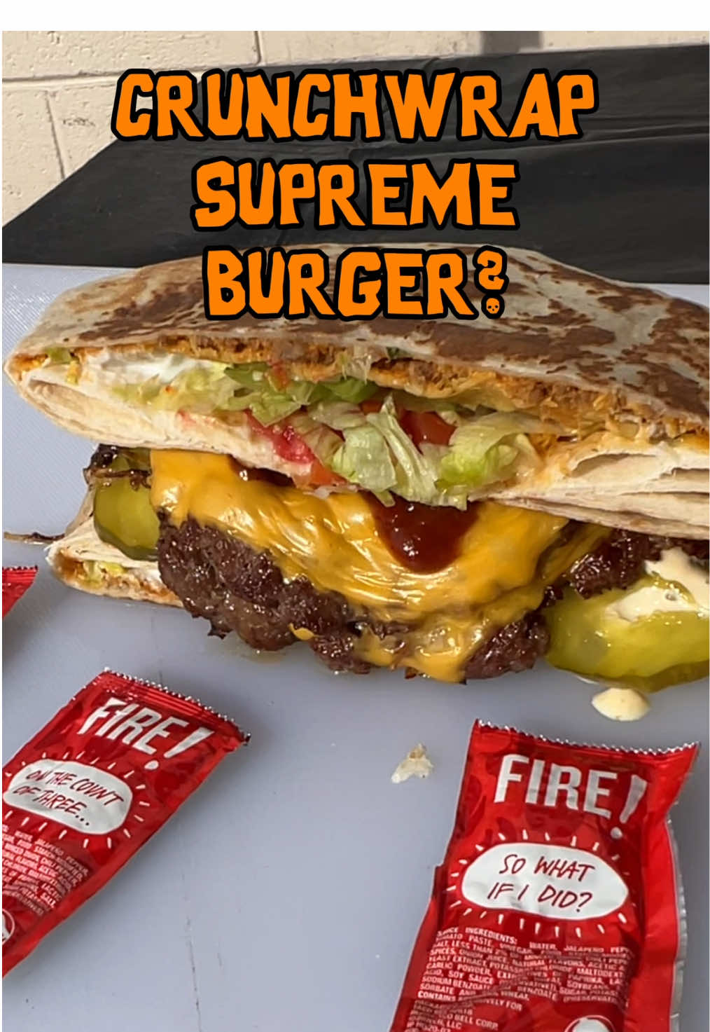 Crunchwrap supreme burger?? @tacobell #tacos #tacobell #burger #food #Recipe #fyp #fypシ #cooking 