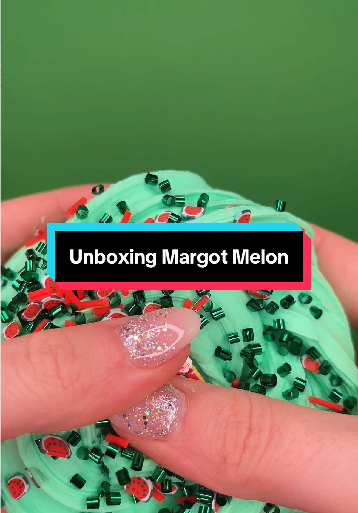 The FABULOUS Margot Melon 🍉  Scented like melon and comes with the cutest Margot charm, caly sprinkles/ melon slices and bingsu beads 💚 Is Margot part of your collection?? 🤔🤔 #fyp #trending #viral #putty #content #creator #unpackwithme #unboxing #orders #sensory #ordernow #melon #melonscent #slime #slimetok #ukbusiness #swirl #giftideas 