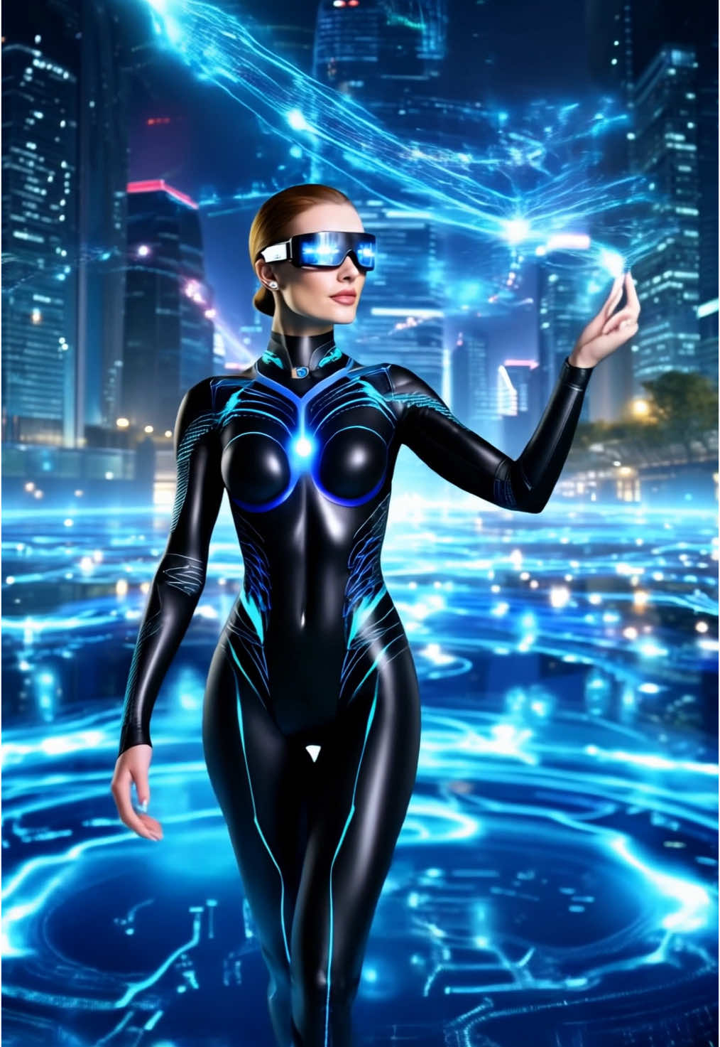 Walking on waves of innovation. 🌌✨ Watch as the Lady Boss commands a glowing digital ocean, every step sending ripples of power across a futuristic skyline. Dressed in a sleek cybernetic suit with pulsing neon-blue circuits, she organizes holographic data streams with effortless precision. Confidence, control, and cutting-edge style—this is how the future leads. 🚀💼 What’s your favorite part of this futuristic vision? 🌌 #LadyBossBeyond #DigitalOcean #FuturisticCity #HighTechStyle #CyberLeadership #GlowUp #ForYou #FYP #Viral #Aesthetic 