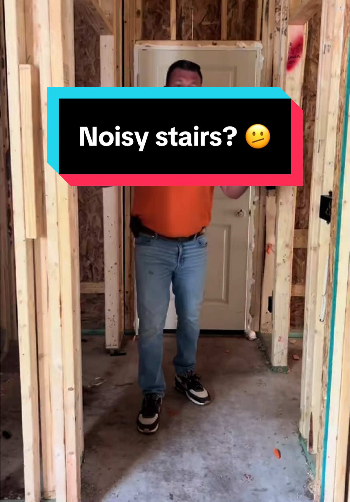 Is your house new? Do you have a two story? Do your stairs squeek? If so this one’s for you! #fyp #foryou #explore #explorepage #humor #newconstruction #loose #builder #yourwelcome #two #story #house #steps #oops #glue #contractor #inspector #noise #woodworking #predrywall