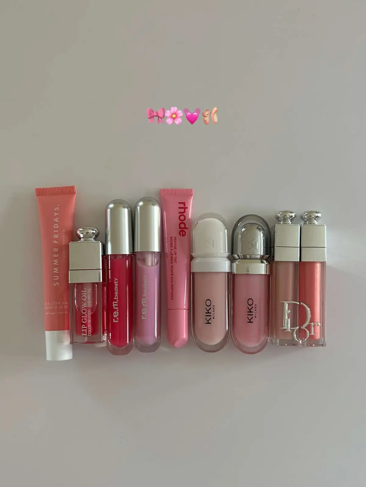 my collection & the shades 🫶  @Summer Fridays @r.e.m. beauty @rhode skin @KIKO Milano  #pinterest #pinklips #girlymakeup #lipgloss #lipoil #lipbalm #liptint #pinkaesthetic #rhode #BeautyTok #kikomilano #makeupcollection #lippies #trending