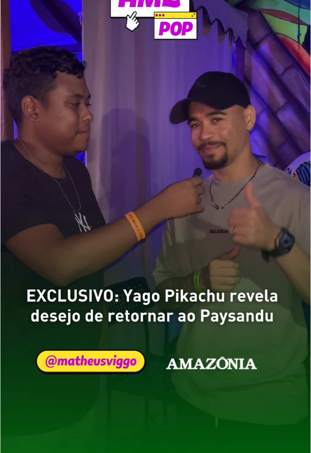 O jogador Yago Pikachu, que participou da gravação do DVD “Diamantes” da Banda AR-15, bateu um papo exclusivo com o AMZ Pop e revelou seu desejo de um dia retornar ao Paysandu, deixando um recado especial para os bicolores. 📹 Amazônia Jornal / AMZ Pop #amazoniajornal #amazonia #amzpop #belém #exclusivo