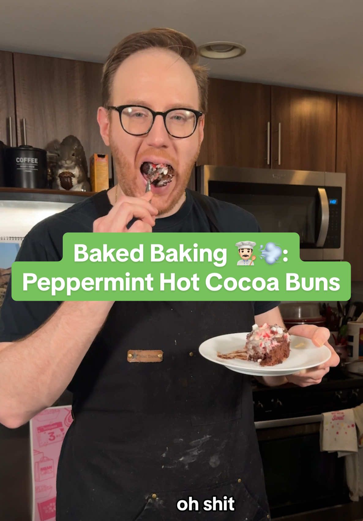 Baked Baking: Peppermint Hot Chocolate Buns 👨🏻‍🍳💨 a rare ~baked~ invention that is maybe genius actually? #funny #comedy #baking #Recipe #baked #peppermint #peppermintmocha #holiday #hotcocoa #chocolate #recipe