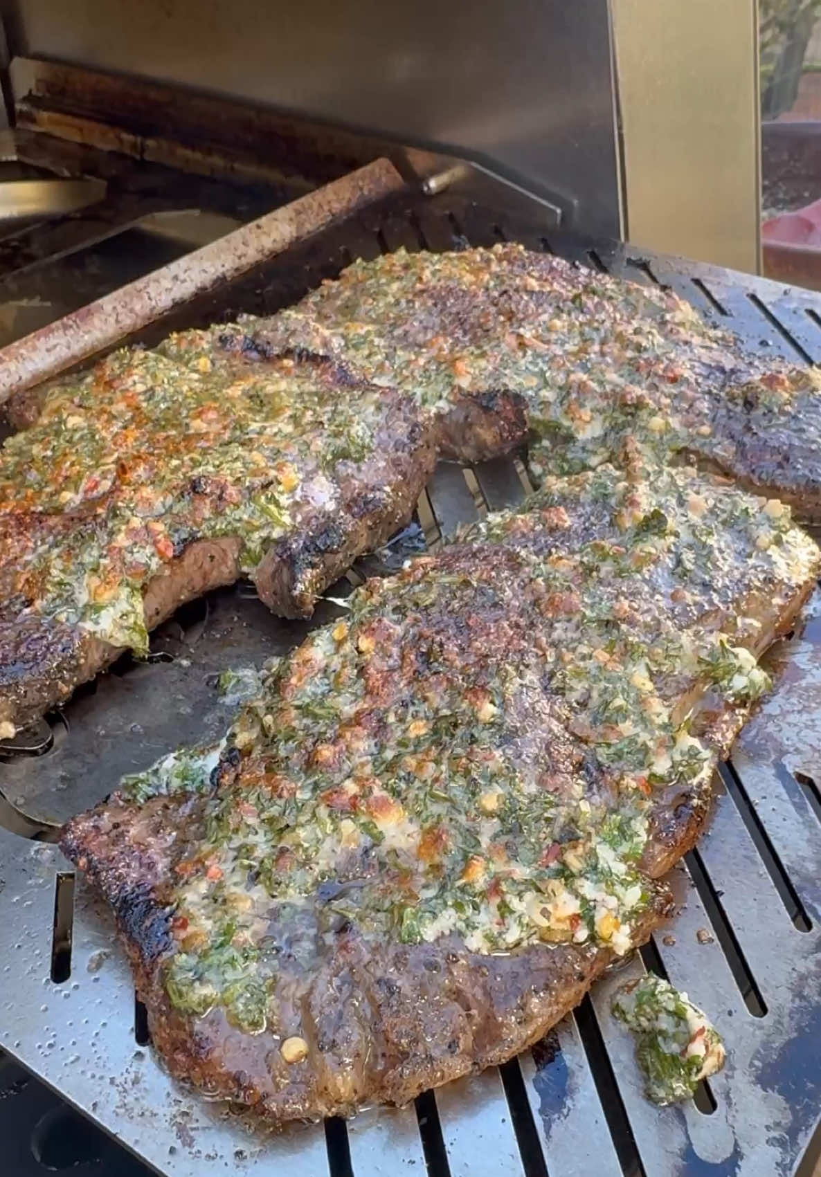 Chimichurri Parmesan cgeese crusted steaks 