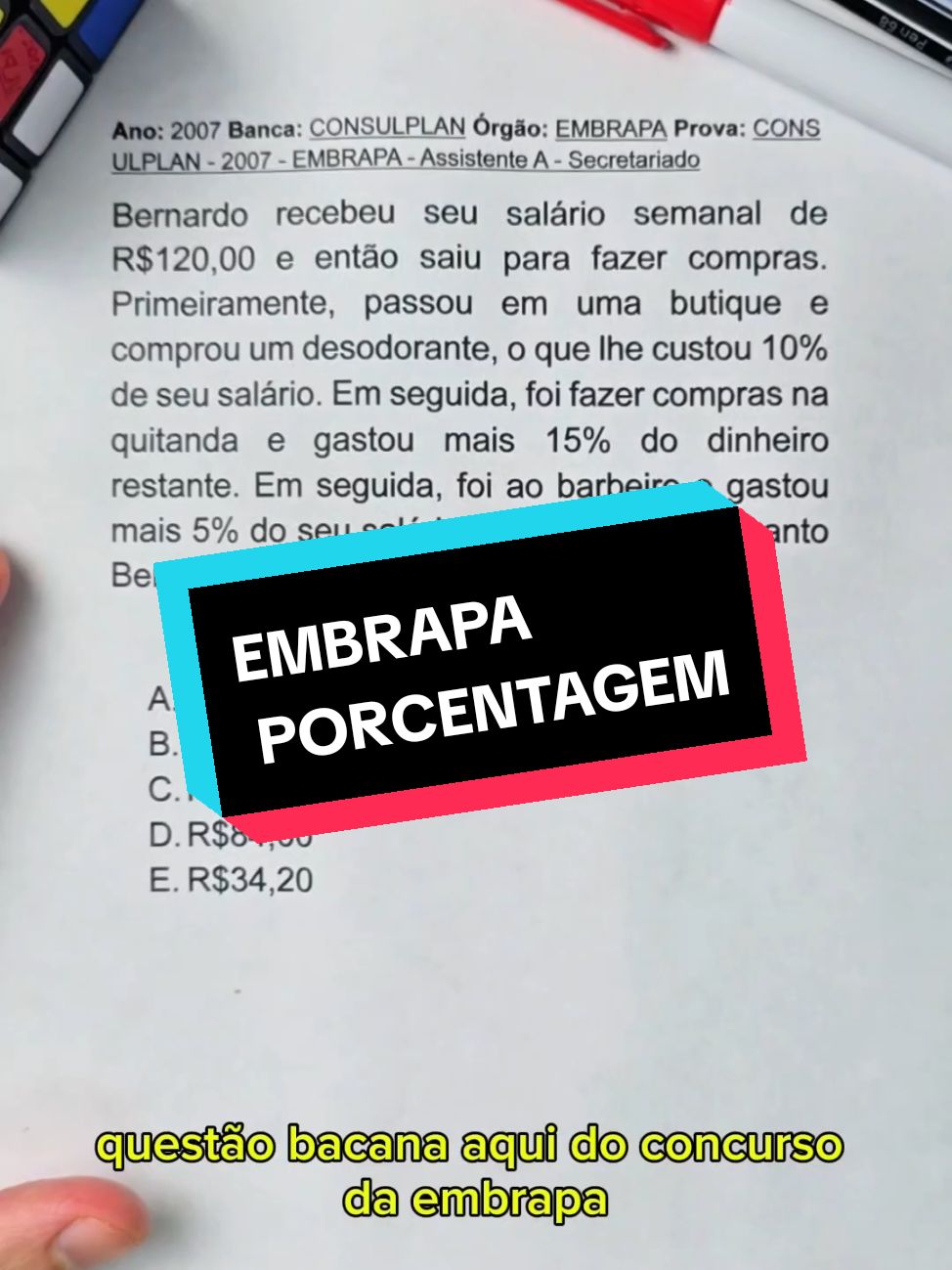 Questão EMBRAPA PORCENTAGEM #concursos #Embrapa #matemática 