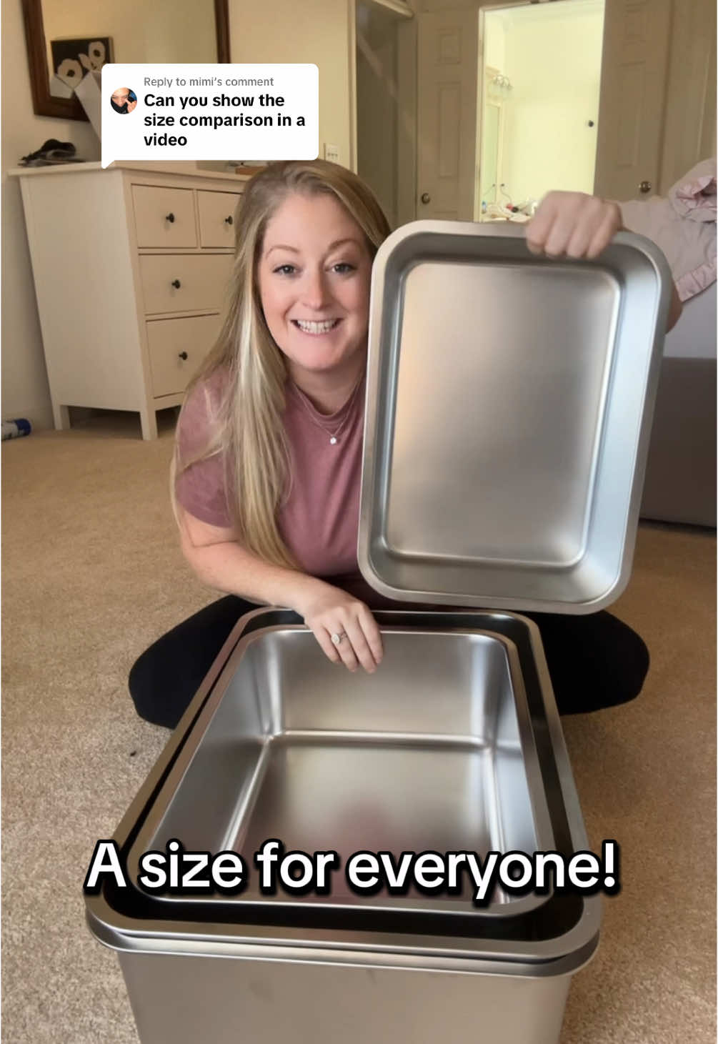 Replying to @mimi All sizes of the cat litter box so you can compare! #stainlesssteellitterbox #catlitterbox #catlitter #litterbox #tiktokshopholidayhaul #newyearnewaura #newyearnewme 