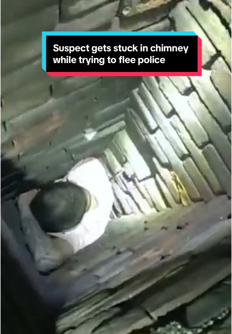 A suspect on the run from Massachusetts police quickly required help from those same officers when he got stuck in a chimney — showing that it's only legal for Santa Claus. #truecrime #massachusetts #caughtoncamera 