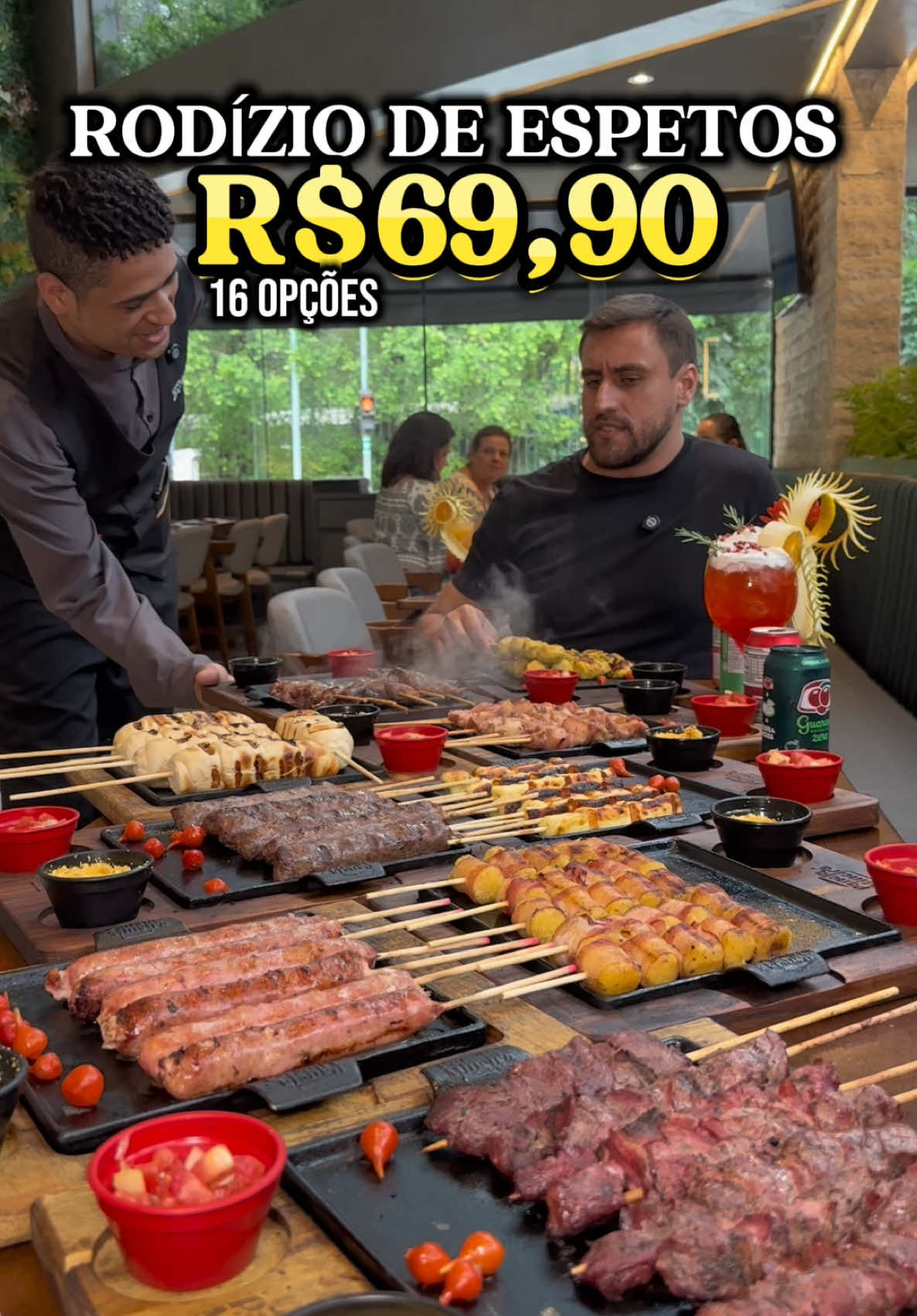 RODÍZIO DE ESPETOS PREMIUM 😍 São 16 opções de espetos, entre eles, de carne, frango, coração, kafta, linguiça, queijo coalho, tulipa e muito mais! Tem também entradinhas, é tudo à vontade!   🗓️ Segunda a quinta: R$ 69,90 - almoço  R$ 79,90 - jantar  🗓️ Sexta, Sábado, Domingo e Feriados: R$ 89,90 - almoço e jantar  🔝 Faça um Upgrade de bebidas no seu rodízio: Por mais R$ 49,90 você garante chopp, gin e refrigerante à vontade.  ⚠️ limitado a 1h30 (sem poder renovar) JÁ MARCA O @@ QUE VAI TE LEVAR 👇👇 🥩 @zanbaolodojuo 💳 Aceita VR 🐾 Pet Friendly  📍 Rua Taquari, 630 - Mooca - SP