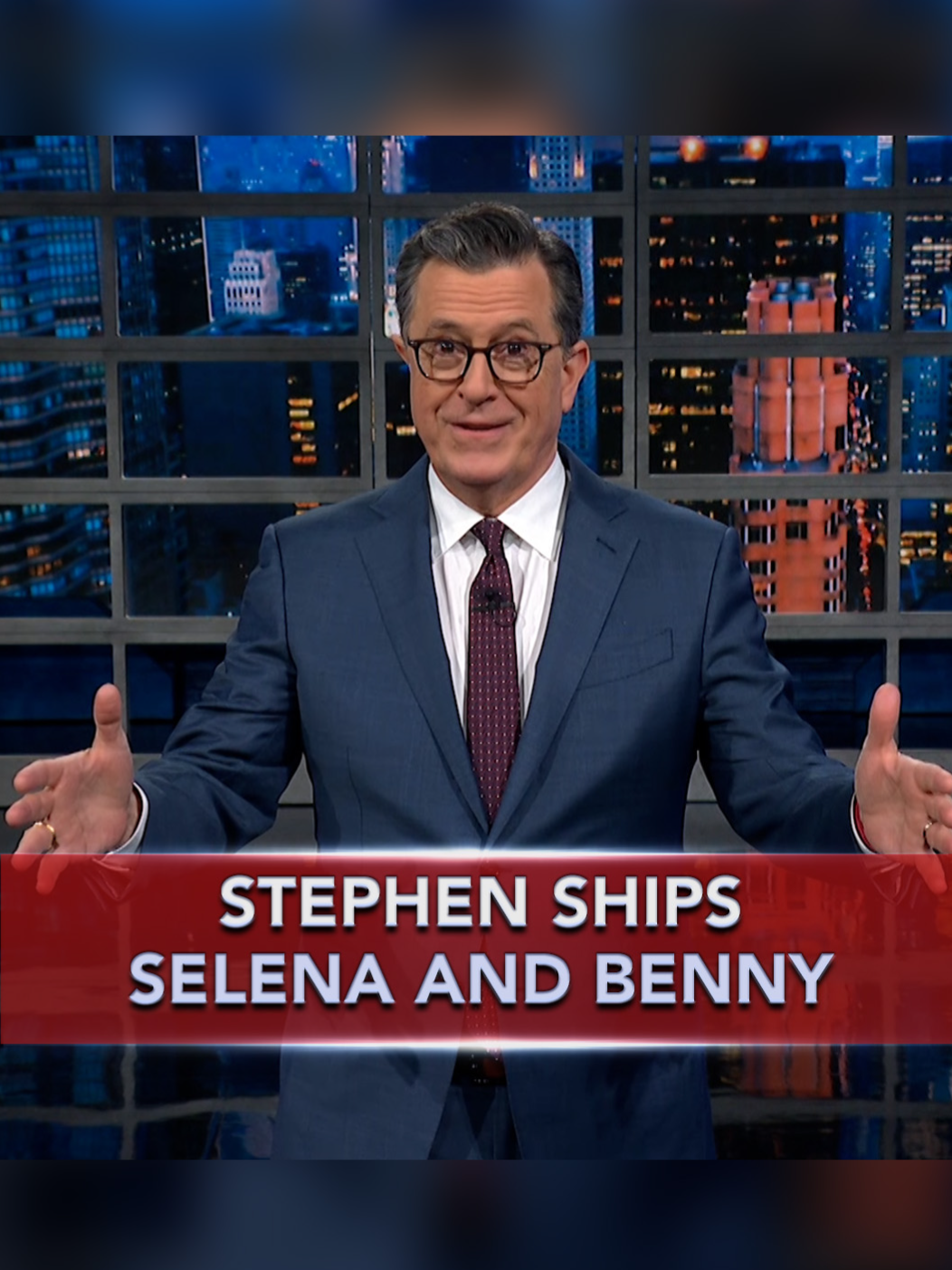 America's favorite relationship? Selena Gomez, Benny Blanco and Stephen Colbert. #Colbert #SelenaGomez #BennyBlanco